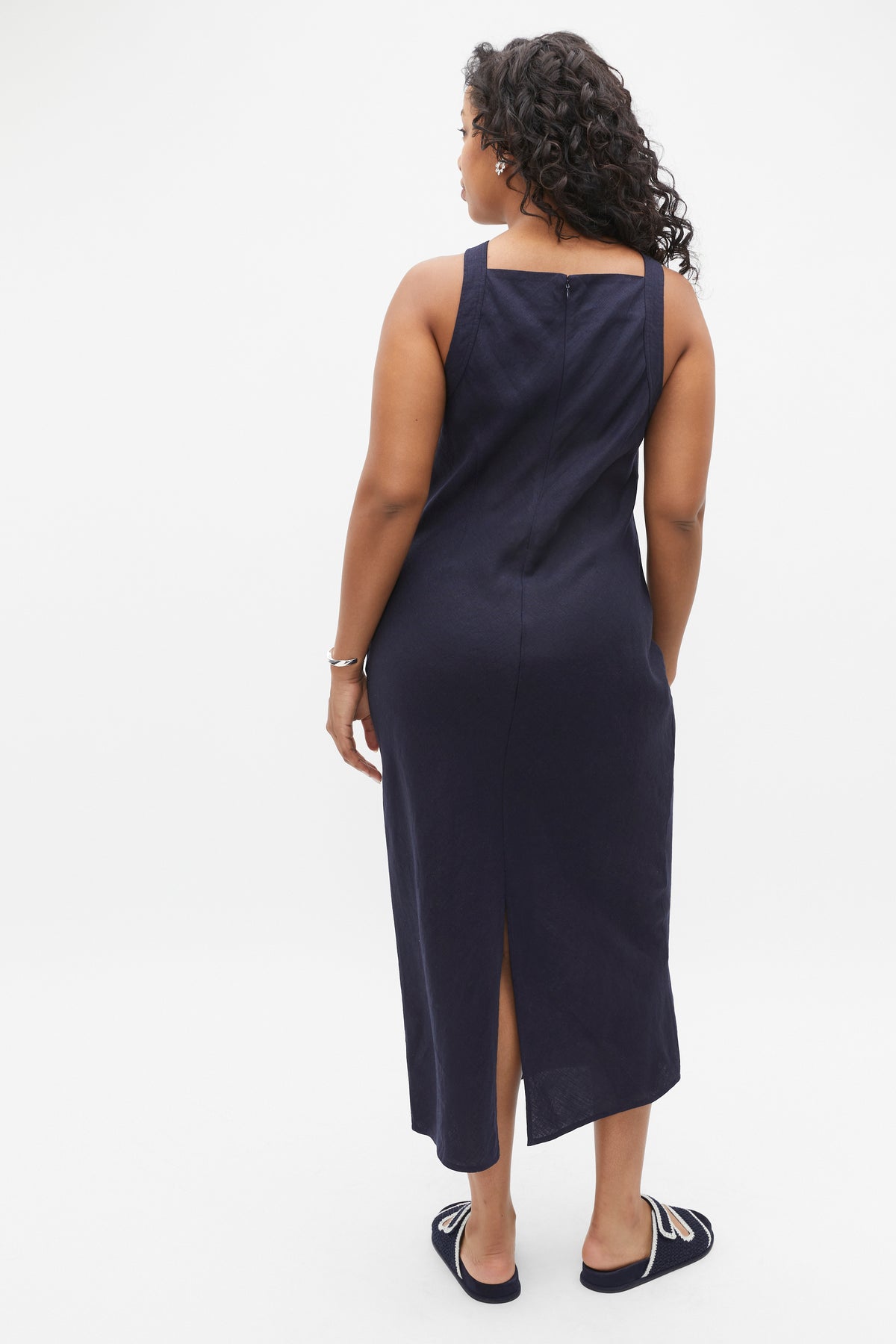 Linen Square Neck Bias Slip Dress