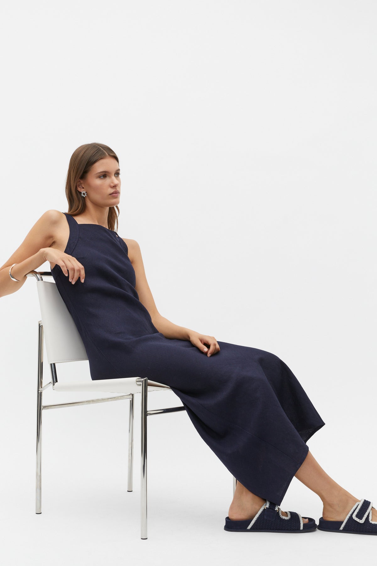 Linen Square Neck Bias Slip Dress