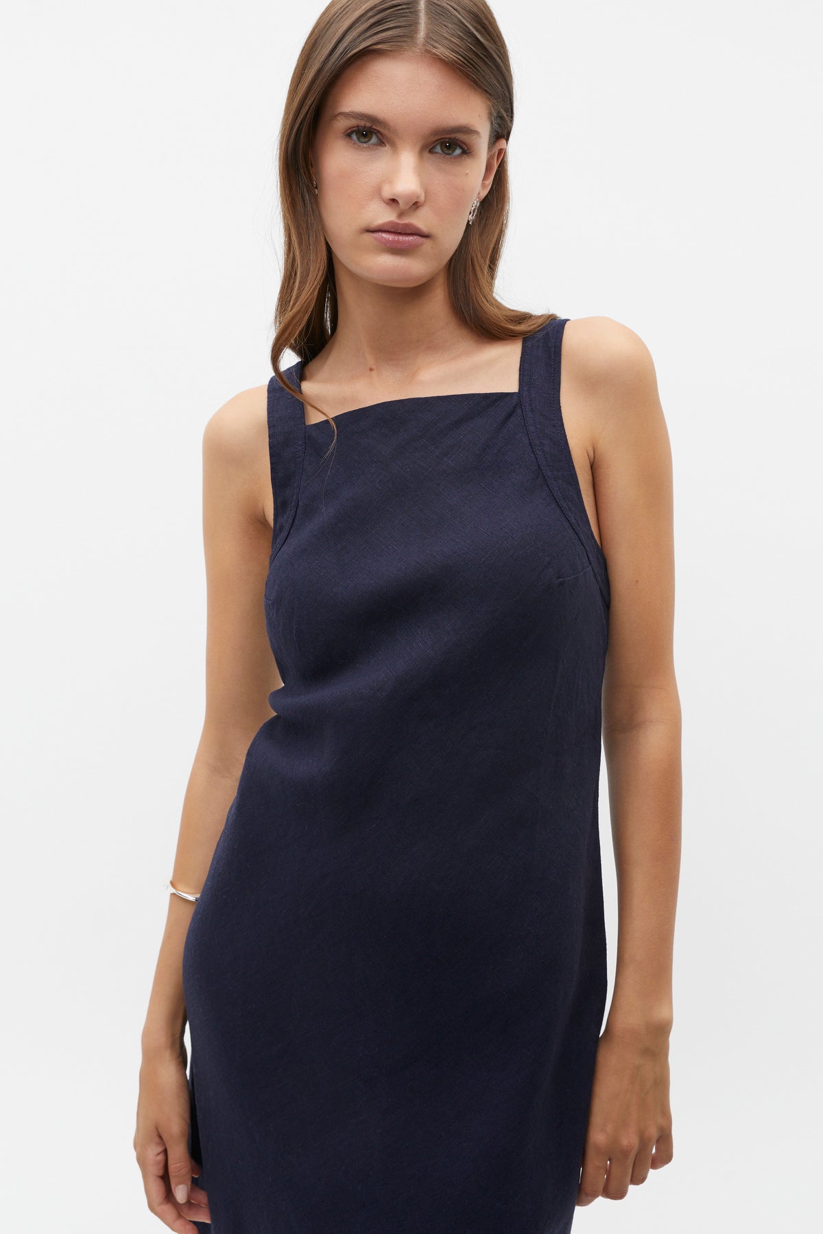 Linen Square Neck Bias Slip Dress