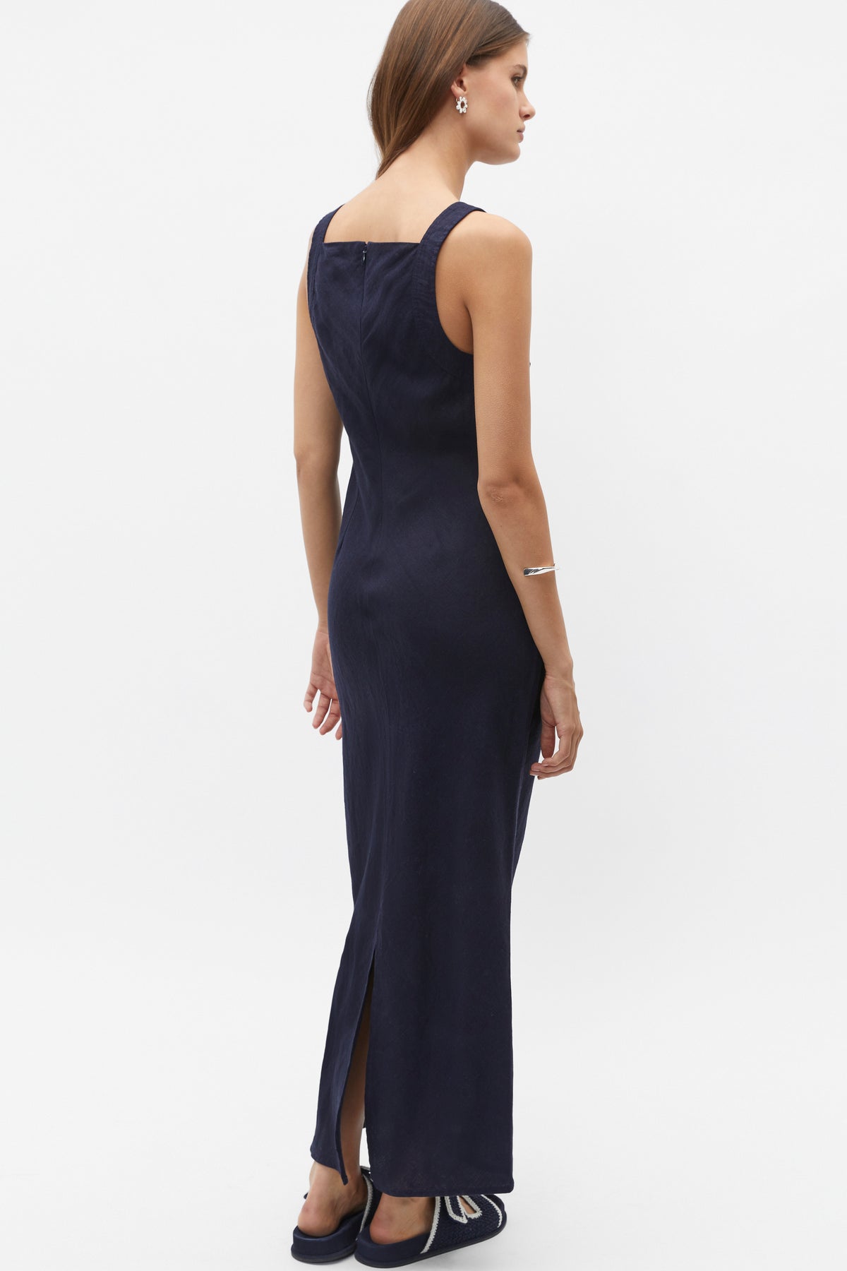 Linen Square Neck Bias Slip Dress