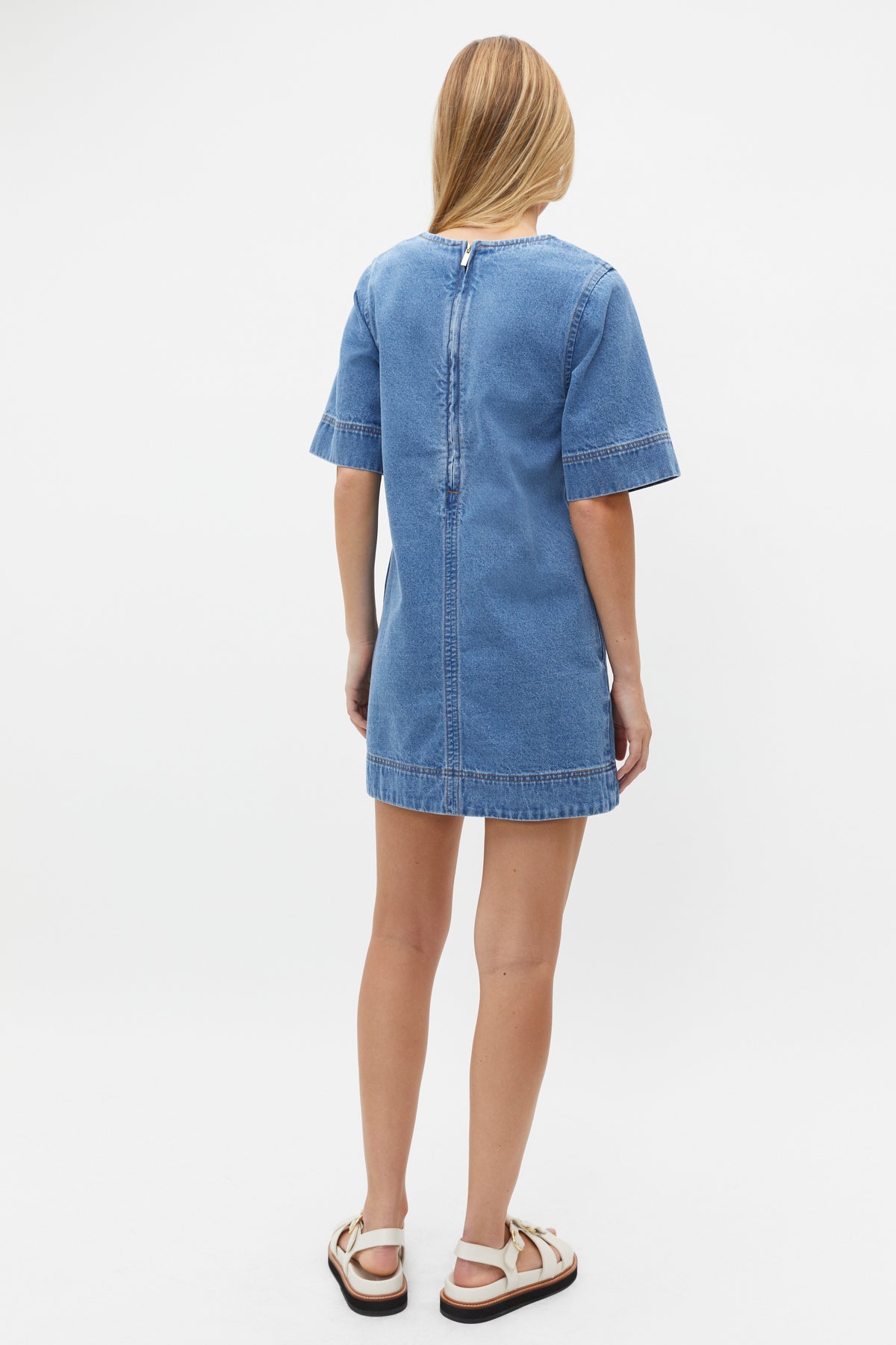 Denim V Neck Mini Dress