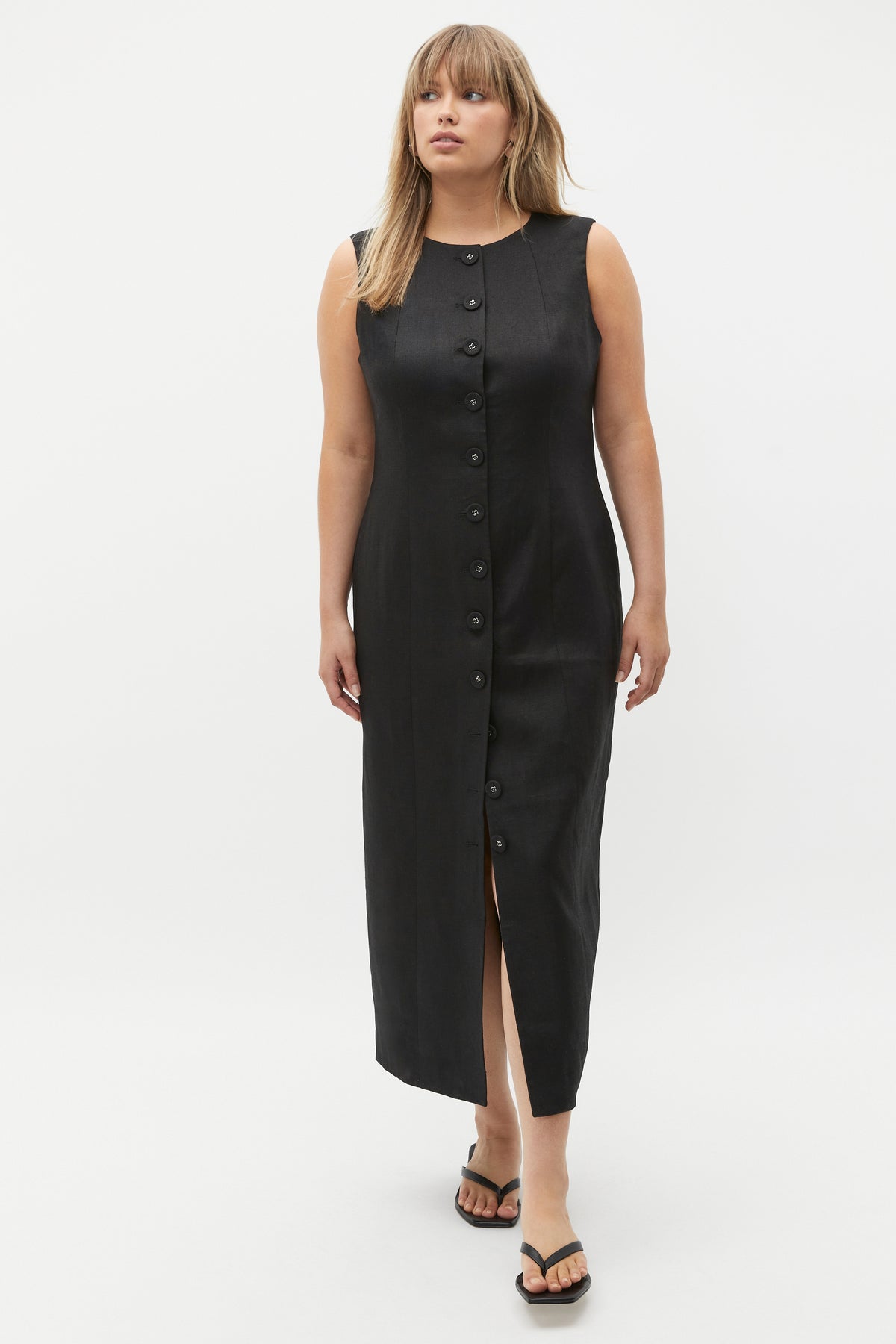 Linen Button Through Midi Dress
