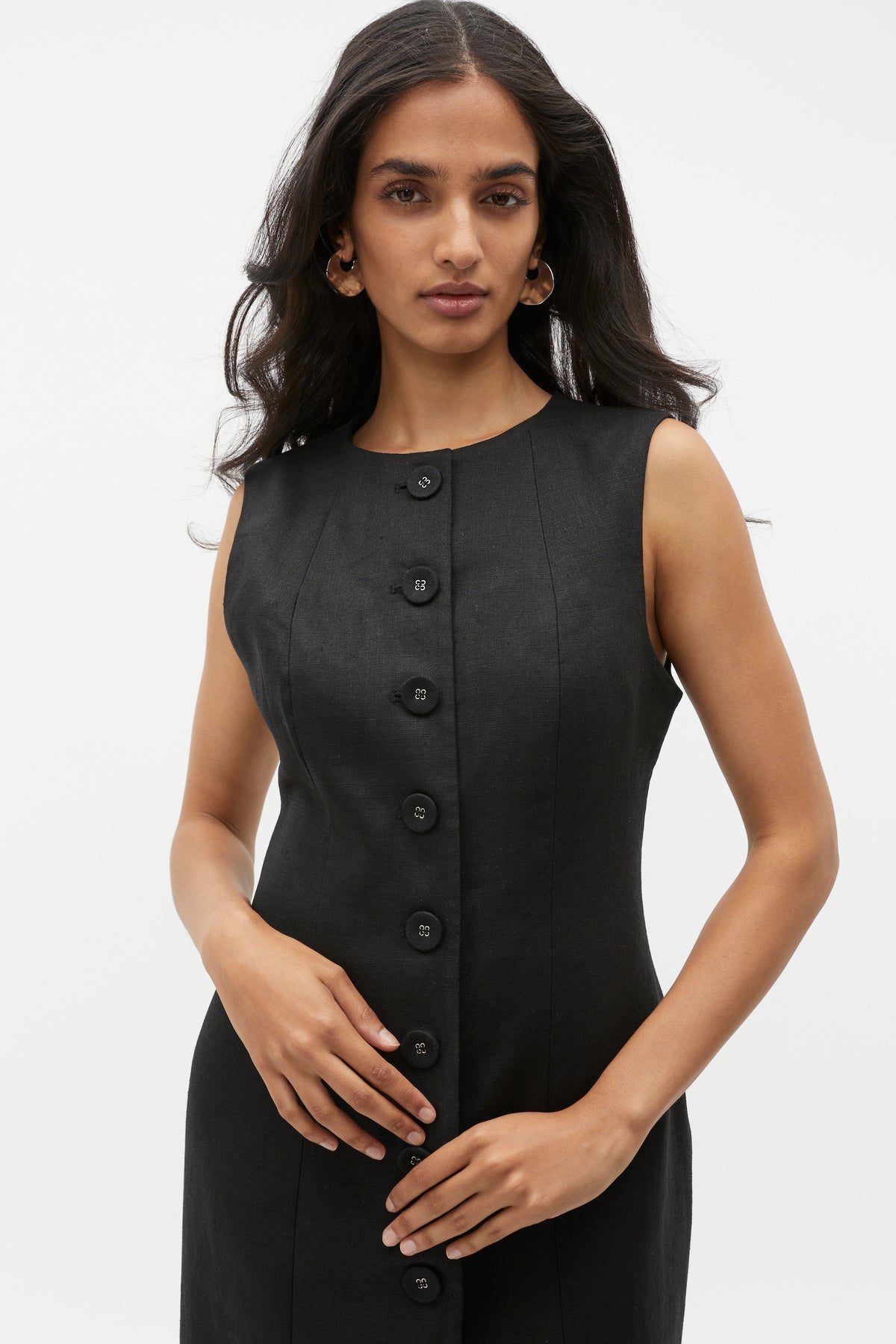 Linen Button Through Midi Dress