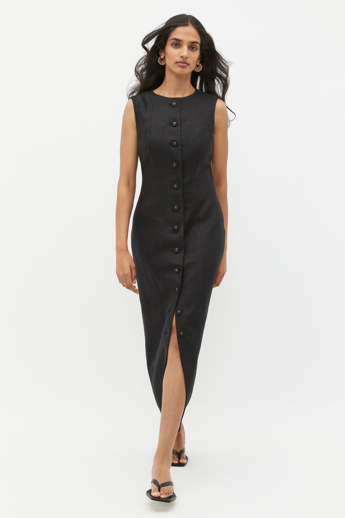 Linen Button Through Midi Dress
