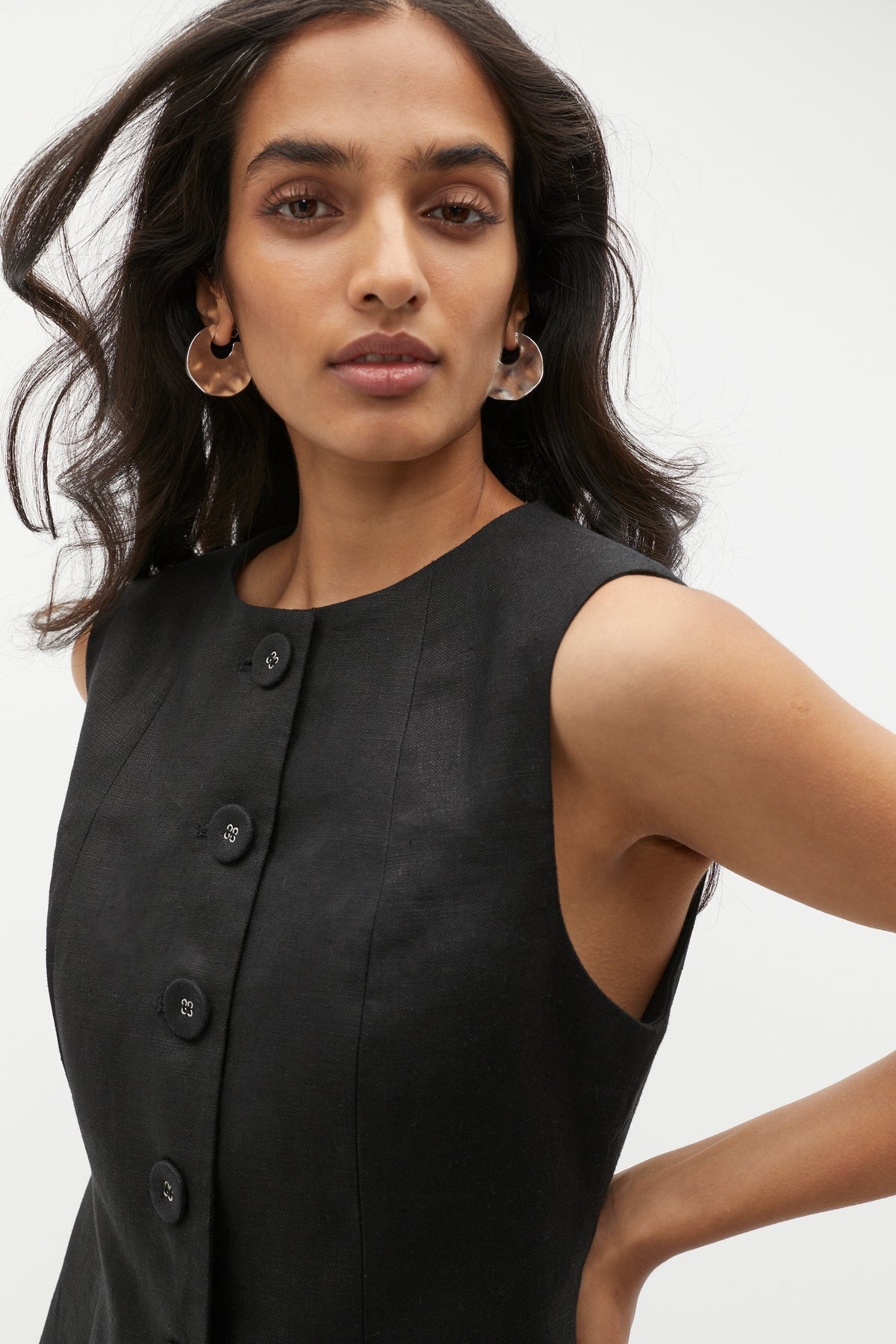 Linen Button Through Midi Dress