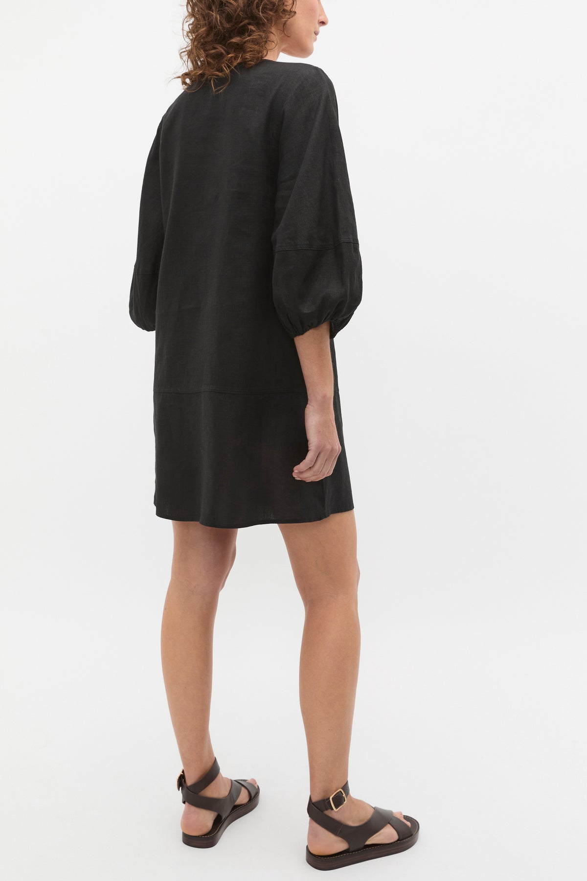 Linen V Neck Seam Detail Mini Dress
