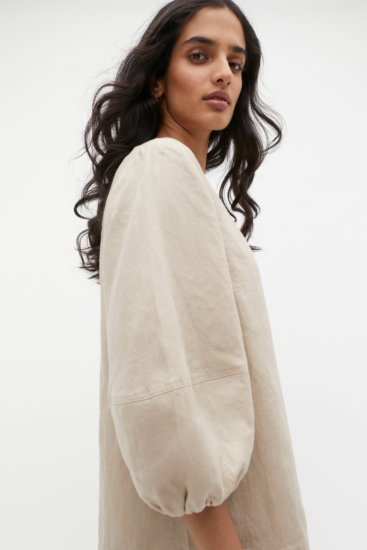 Linen V Neck Seam Detail Mini Dress
