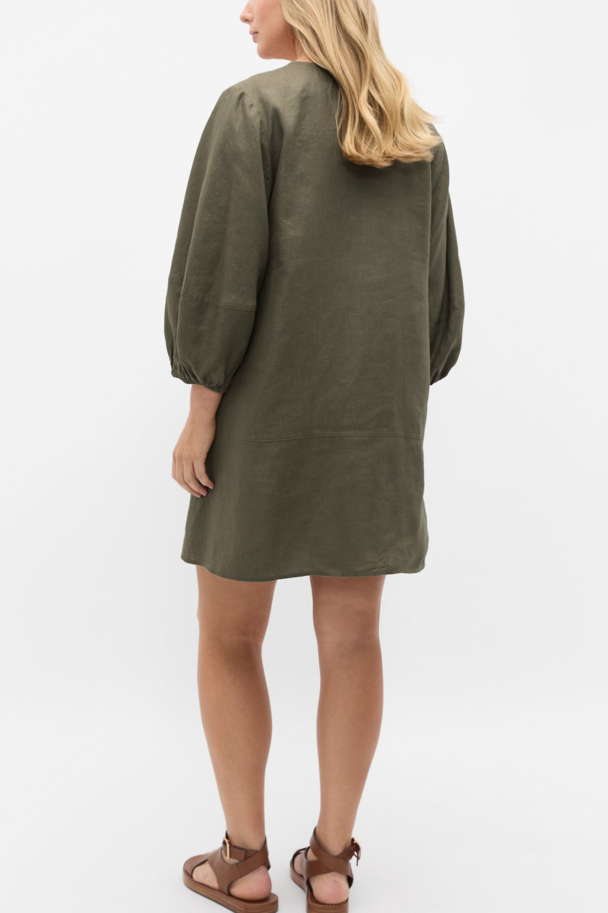 Linen V Neck Seam Detail Mini Dress