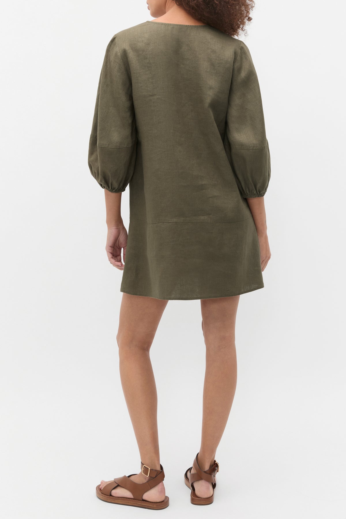 Linen V Neck Seam Detail Mini Dress