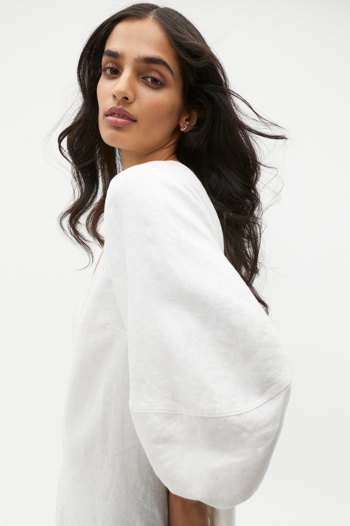 Linen V Neck Seam Detail Mini Dress