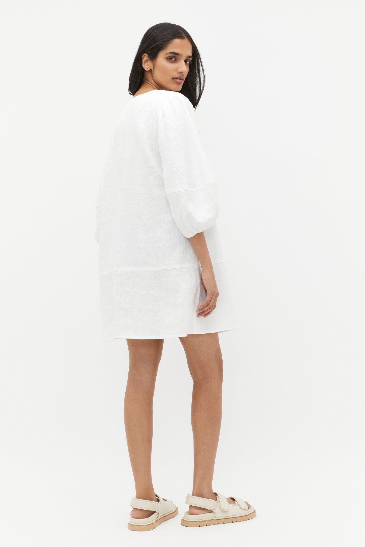Linen V Neck Seam Detail Mini Dress