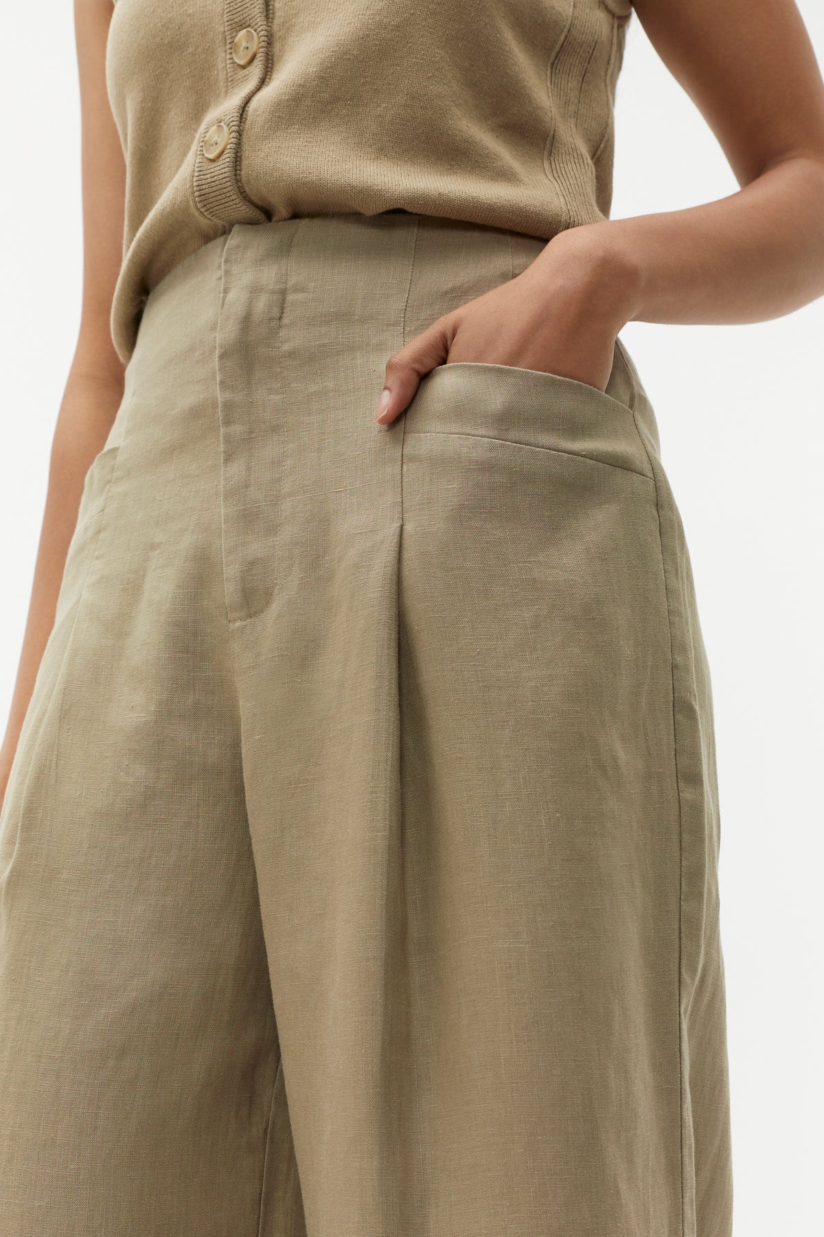 Linen High Rise Pleat Pant