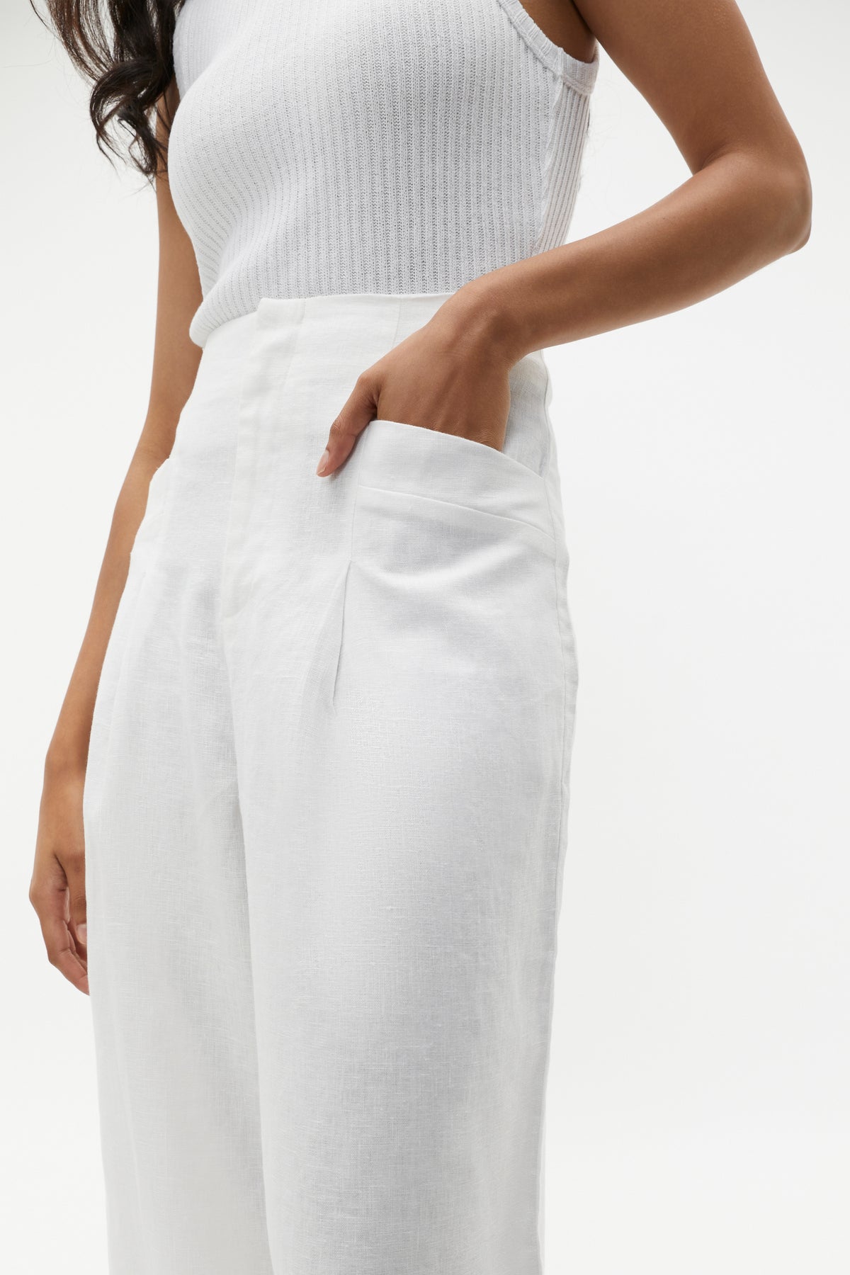 Linen High Rise Pleat Pant