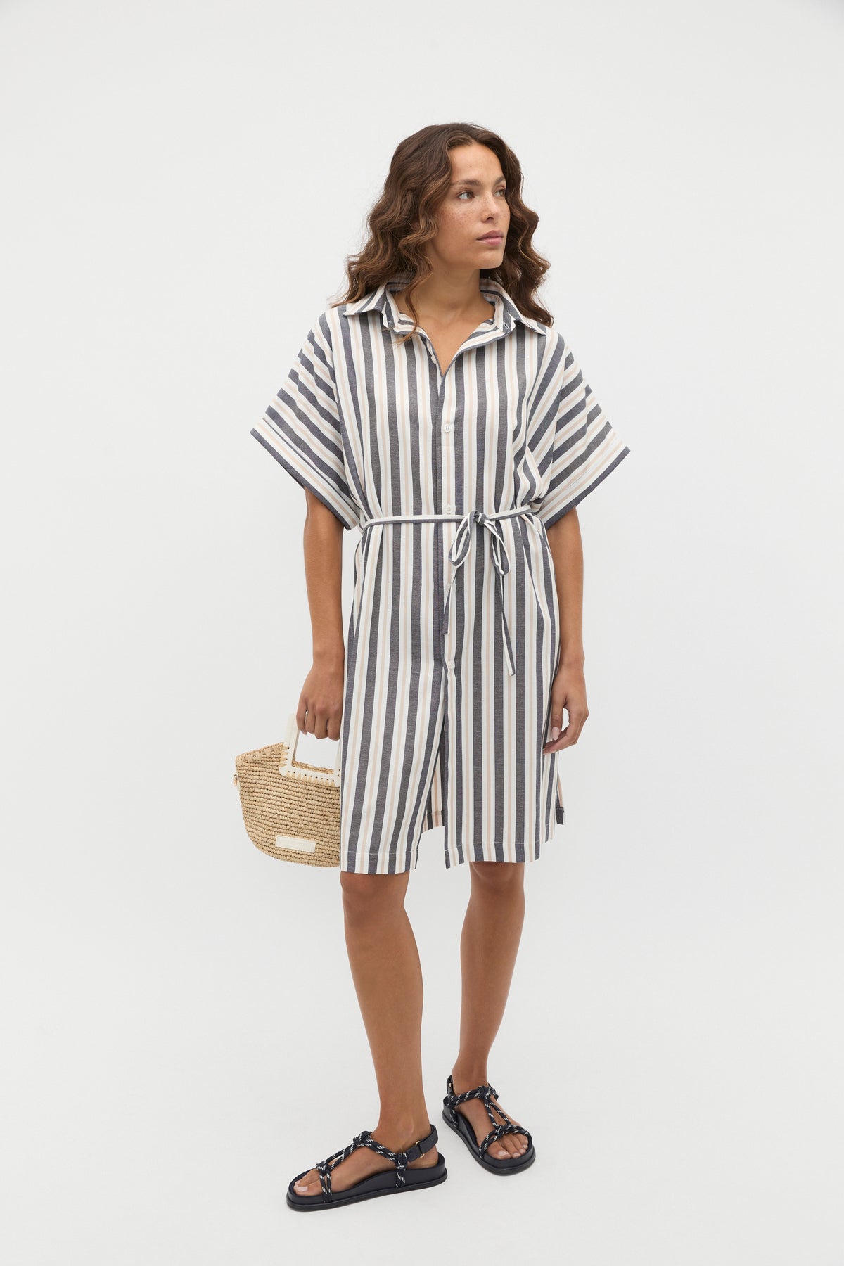 Stripe Collar Detail Poncho