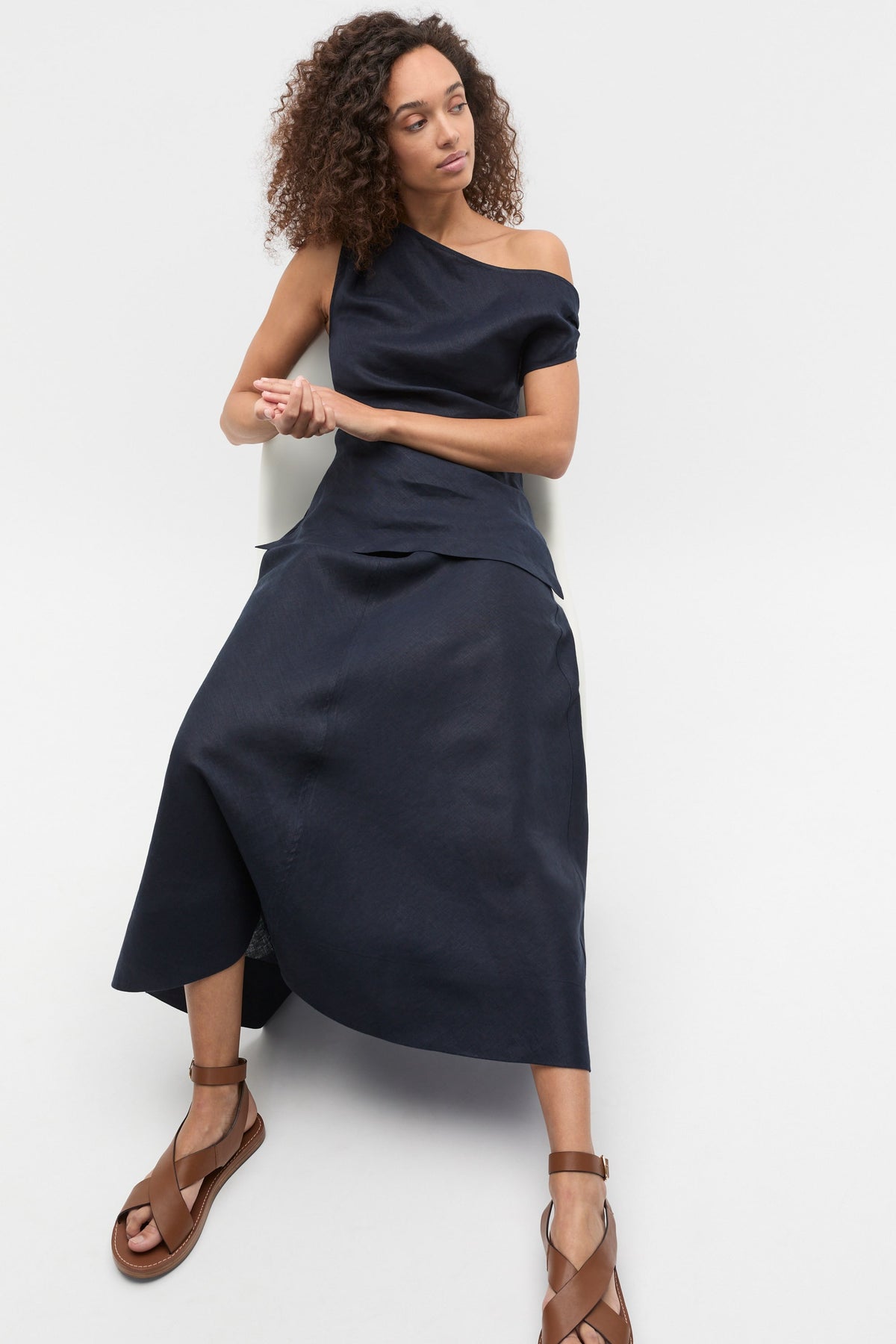 Linen Draped Shoulder Top