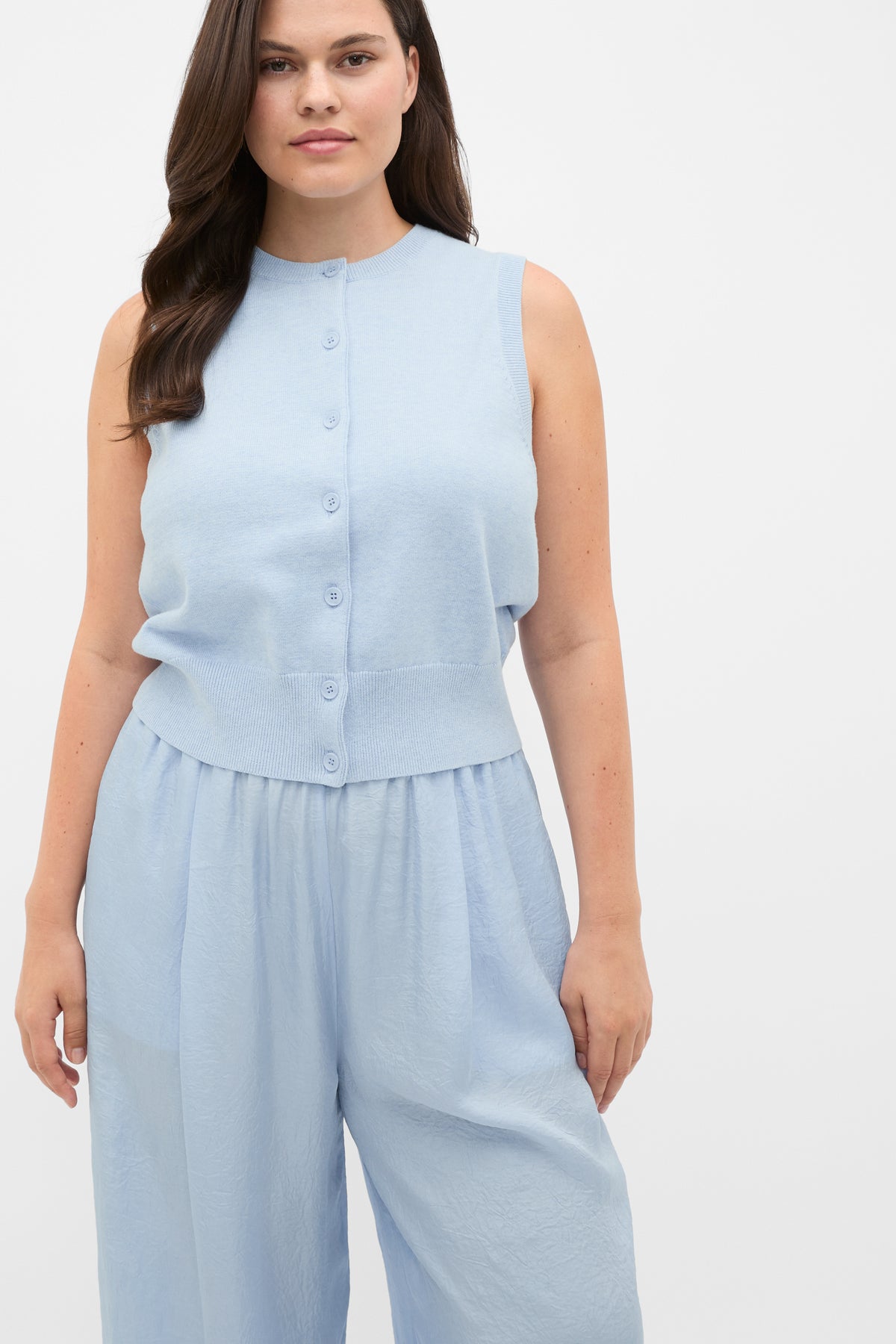 Cotton Blend Button Knit Vest