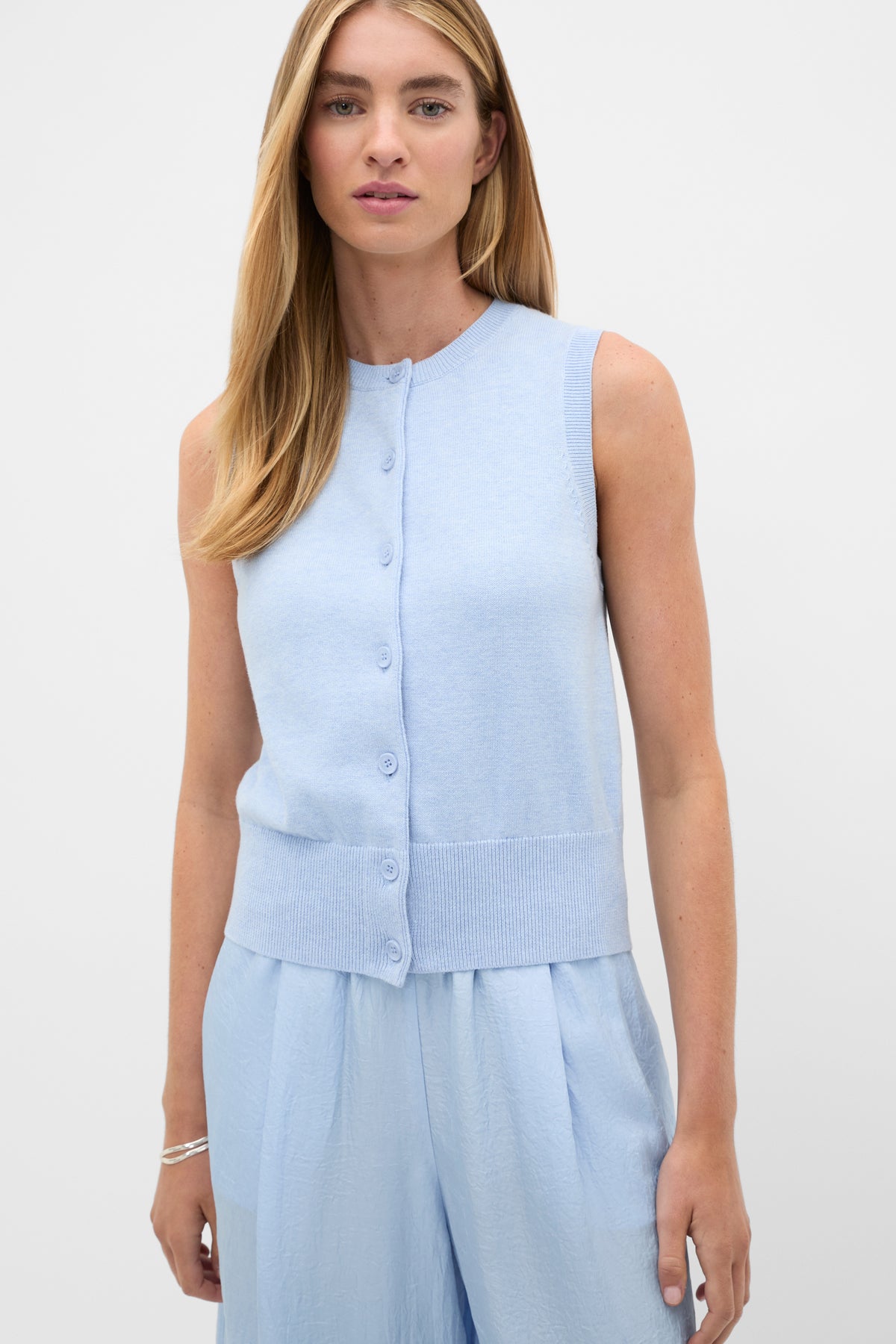 Cotton Blend Button Knit Vest