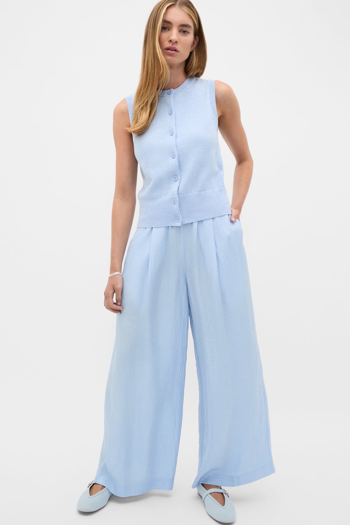 Cotton Blend Button Knit Vest