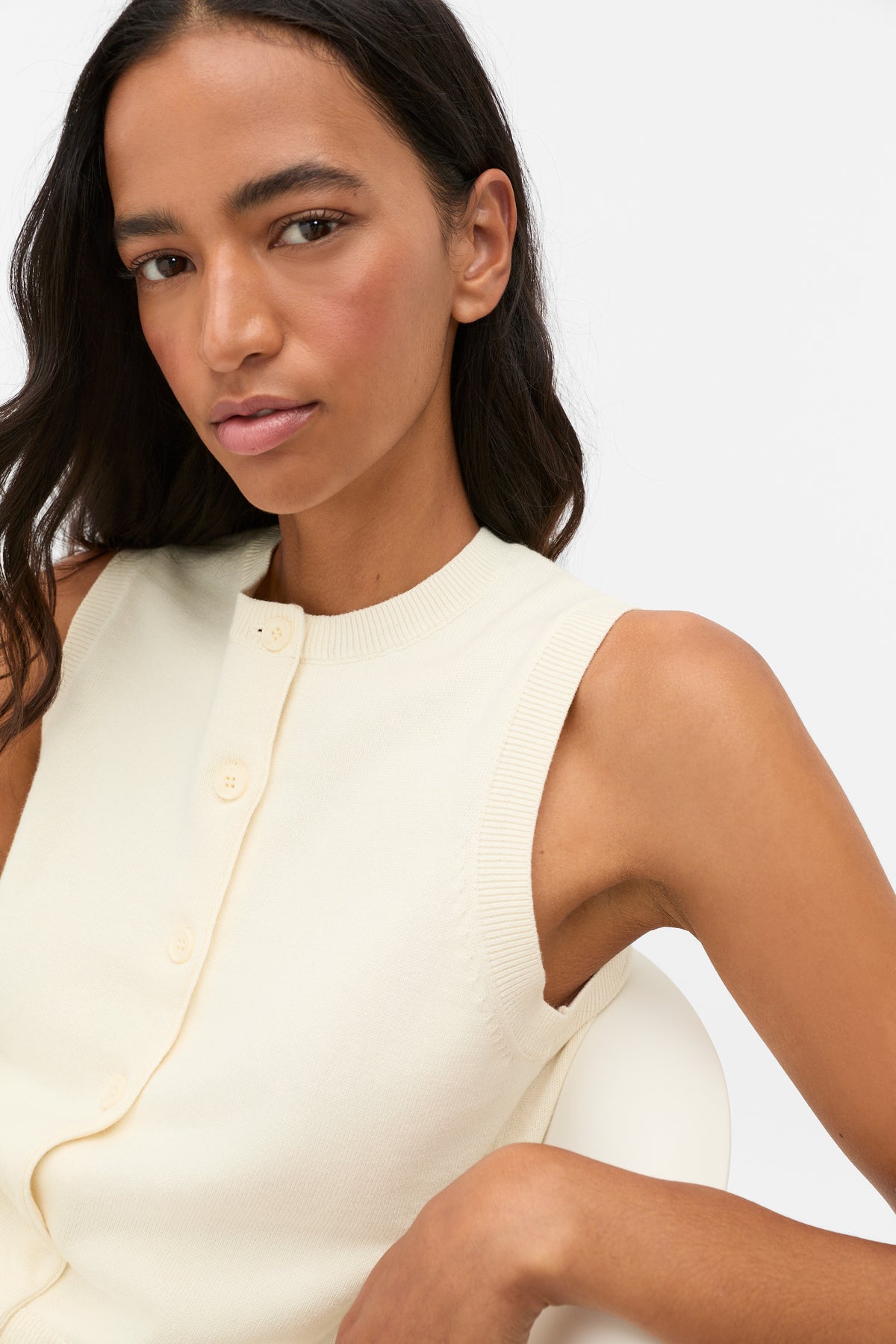 Cotton Blend Button Knit Vest