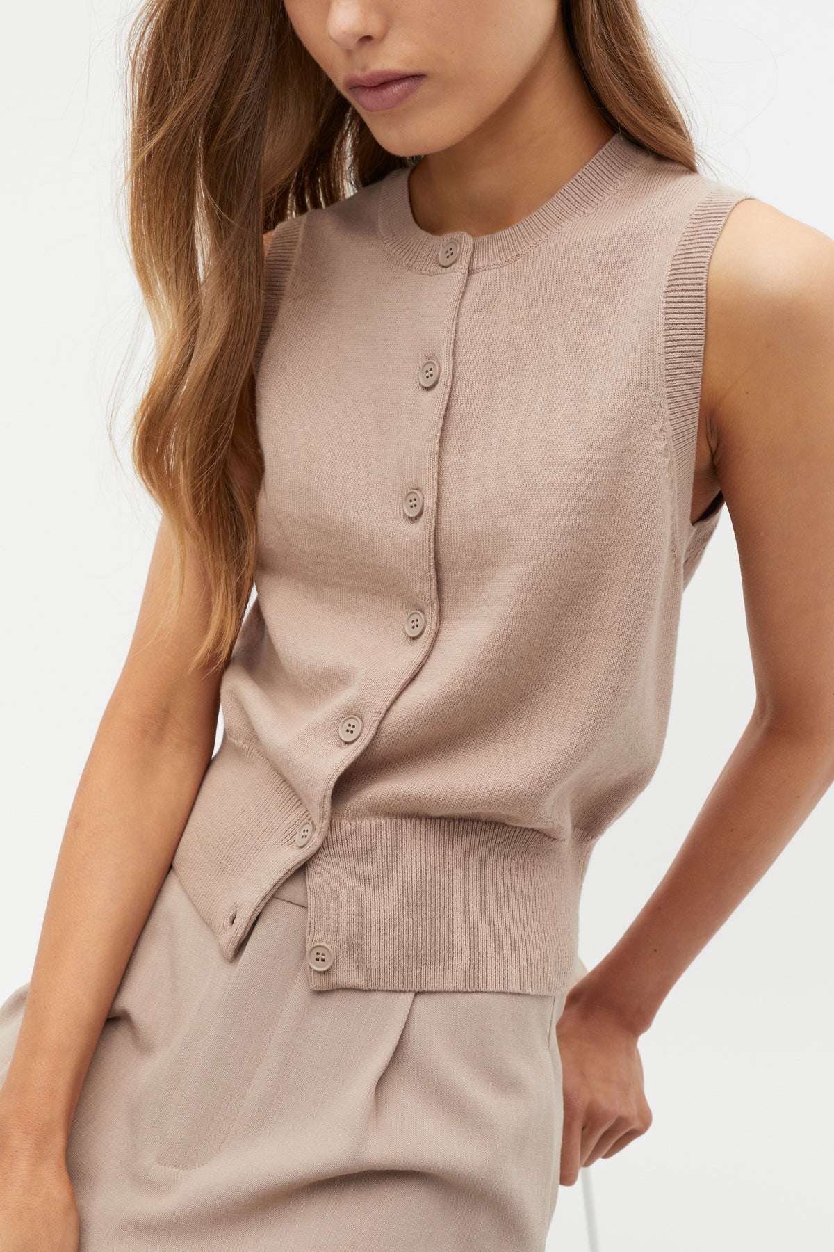 Cotton Blend Button Knit Vest