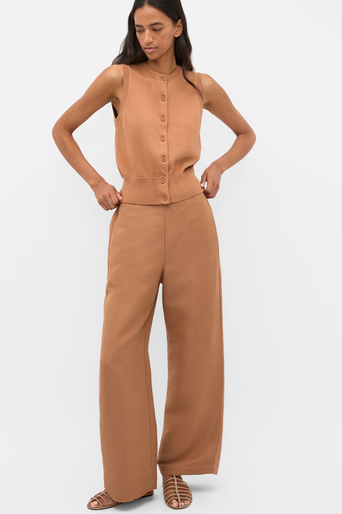 Cotton Blend Button Knit Vest