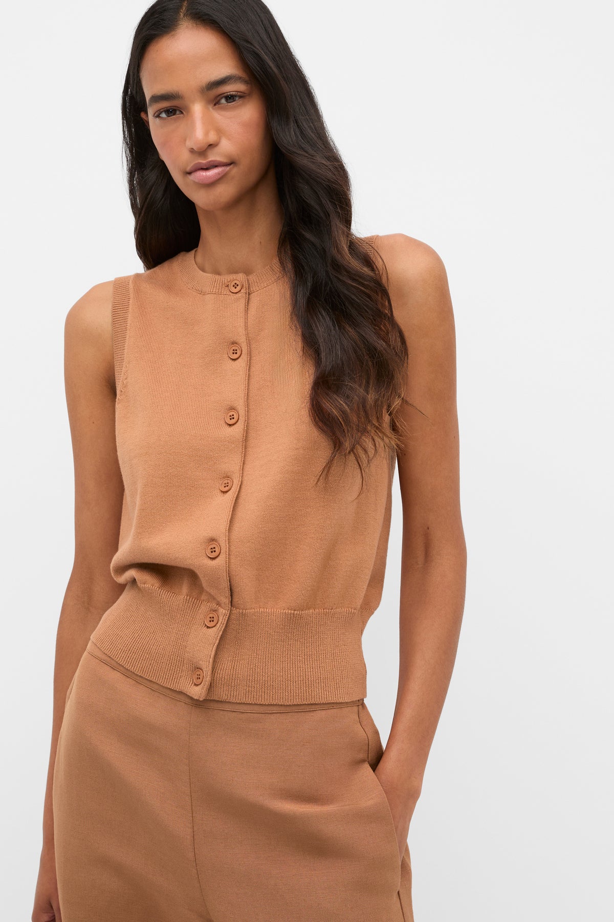 Cotton Blend Button Knit Vest