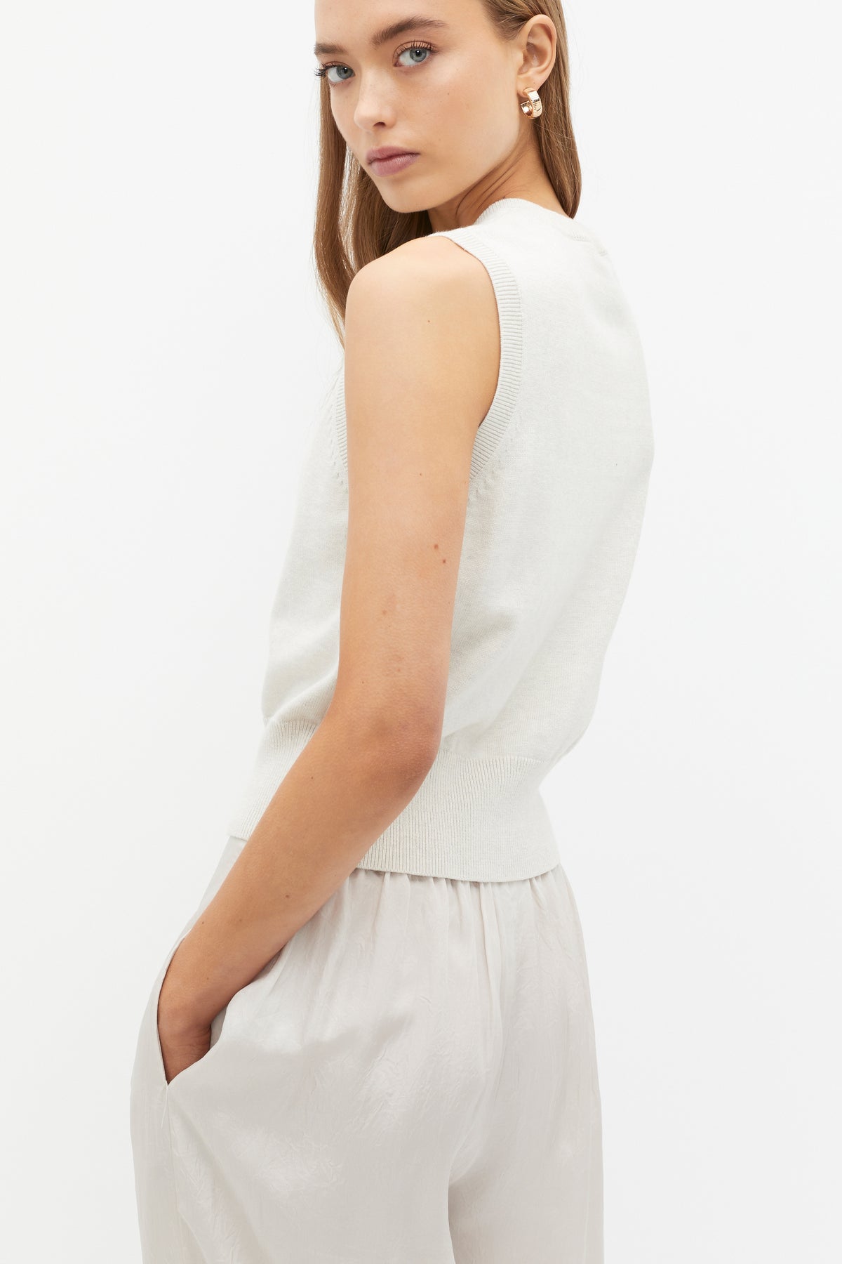 Cotton Blend Button Knit Vest