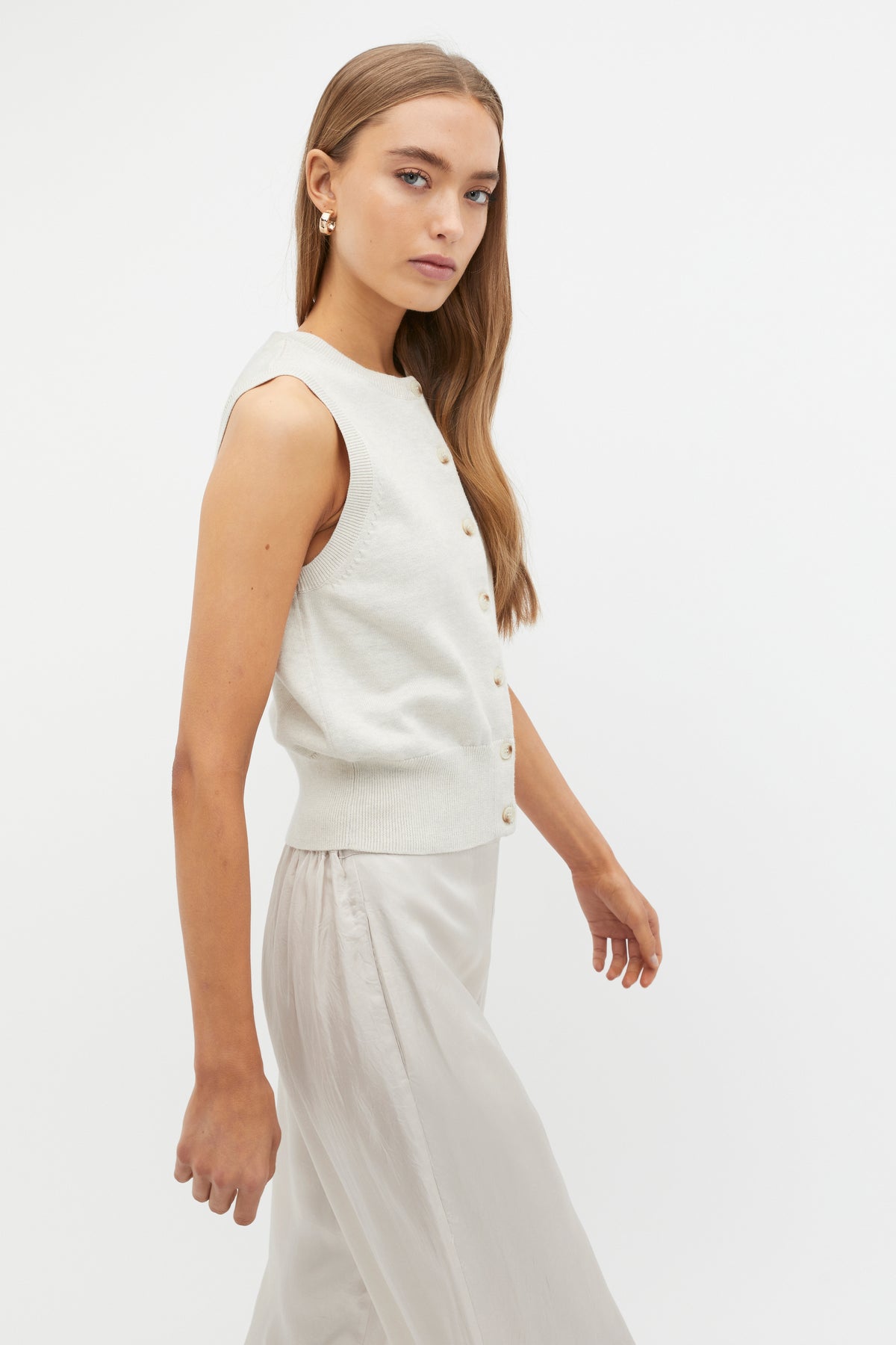 Cotton Blend Button Knit Vest