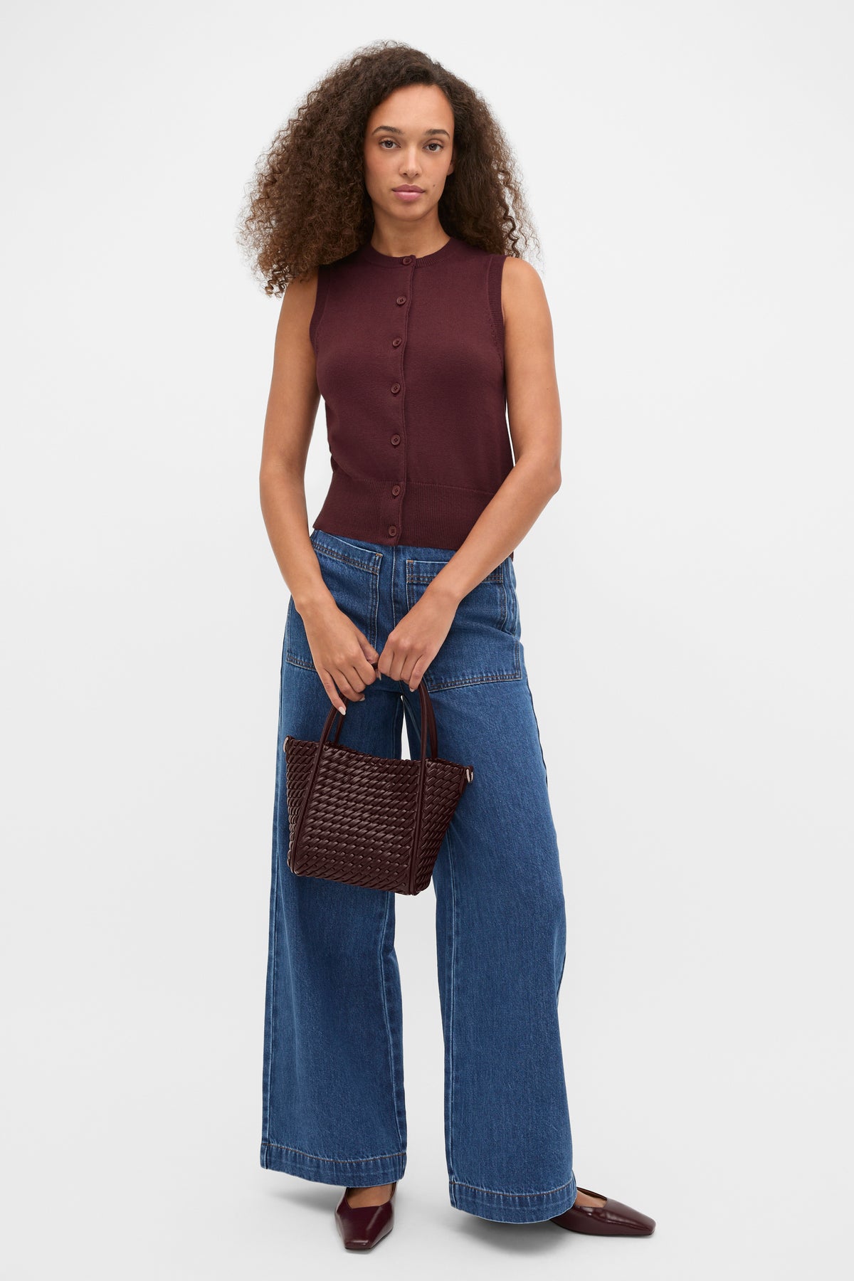 Cotton Blend Button Knit Vest