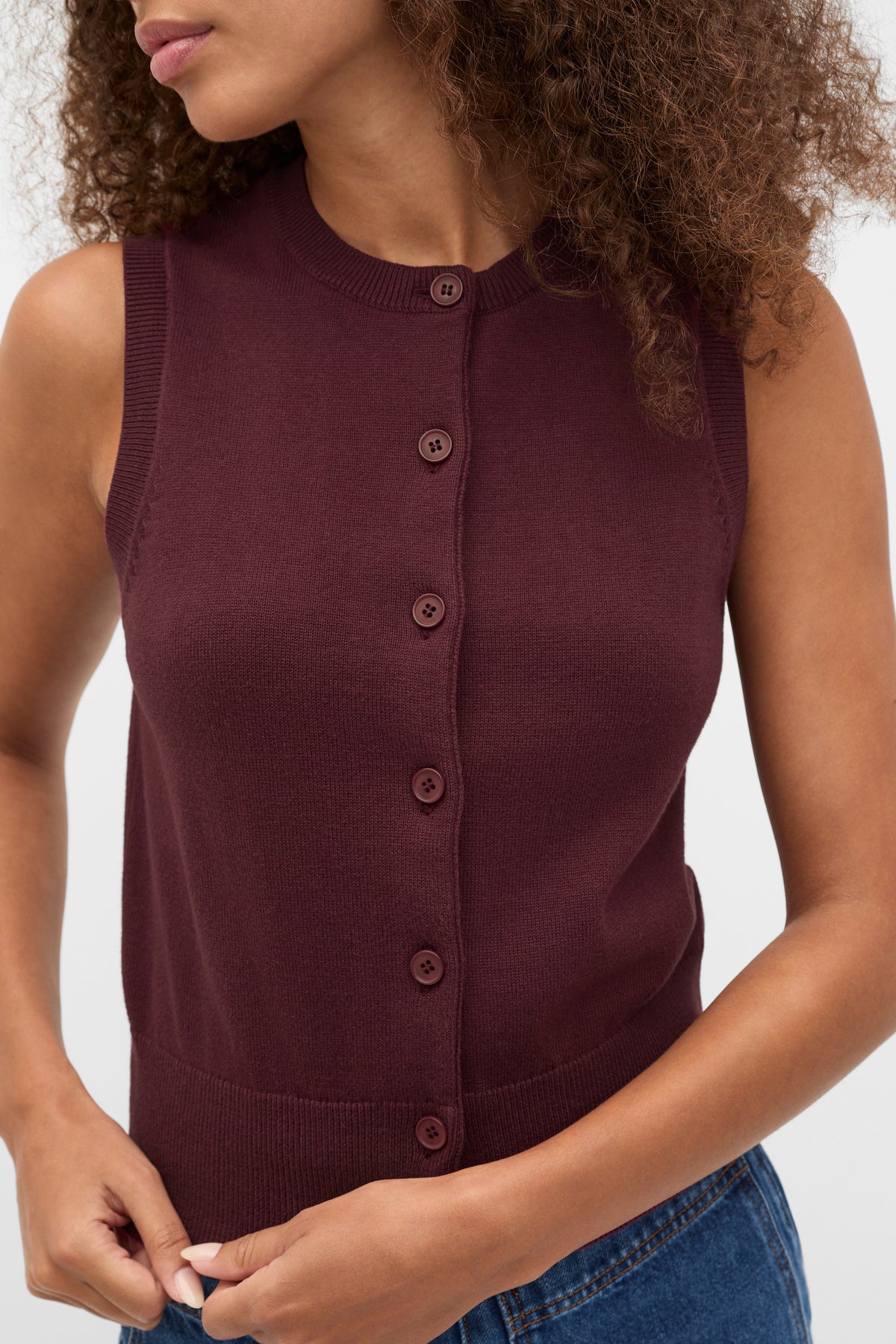 Cotton Blend Button Knit Vest