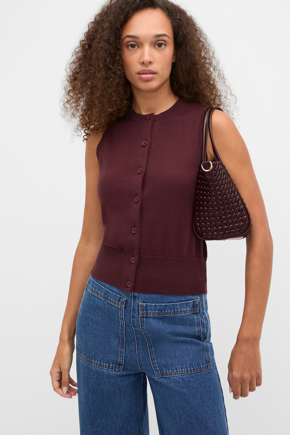 Cotton Blend Button Knit Vest