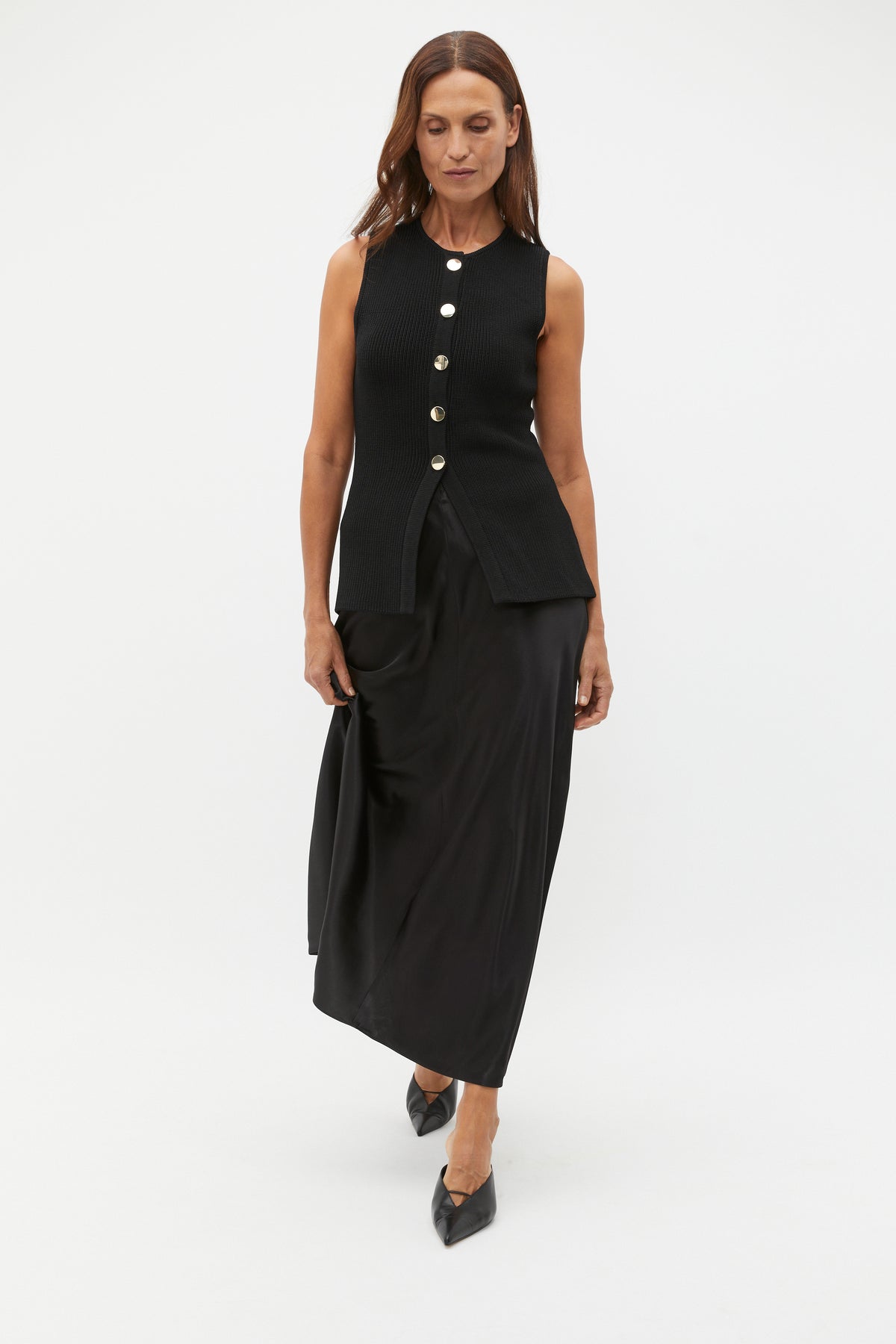 Satin Midi Swing Skirt