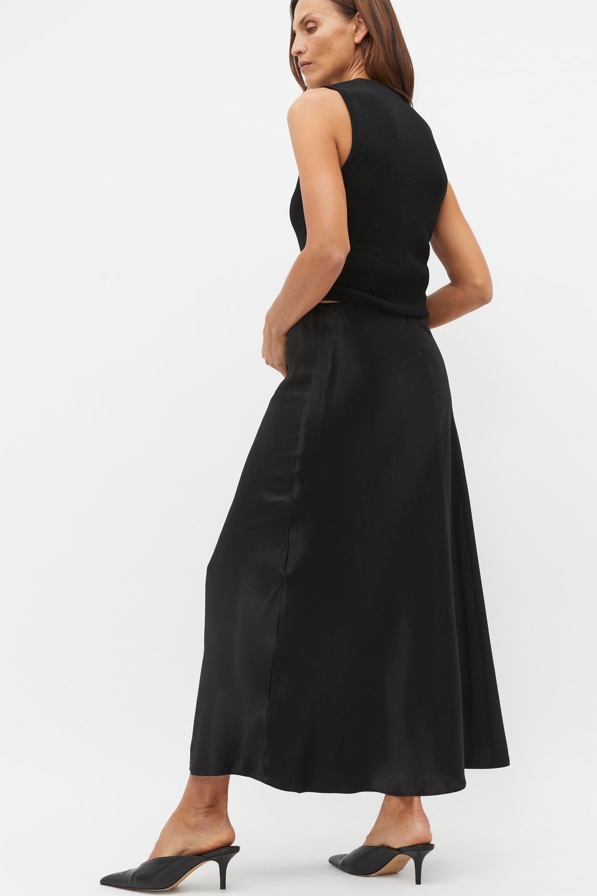 Satin Midi Swing Skirt