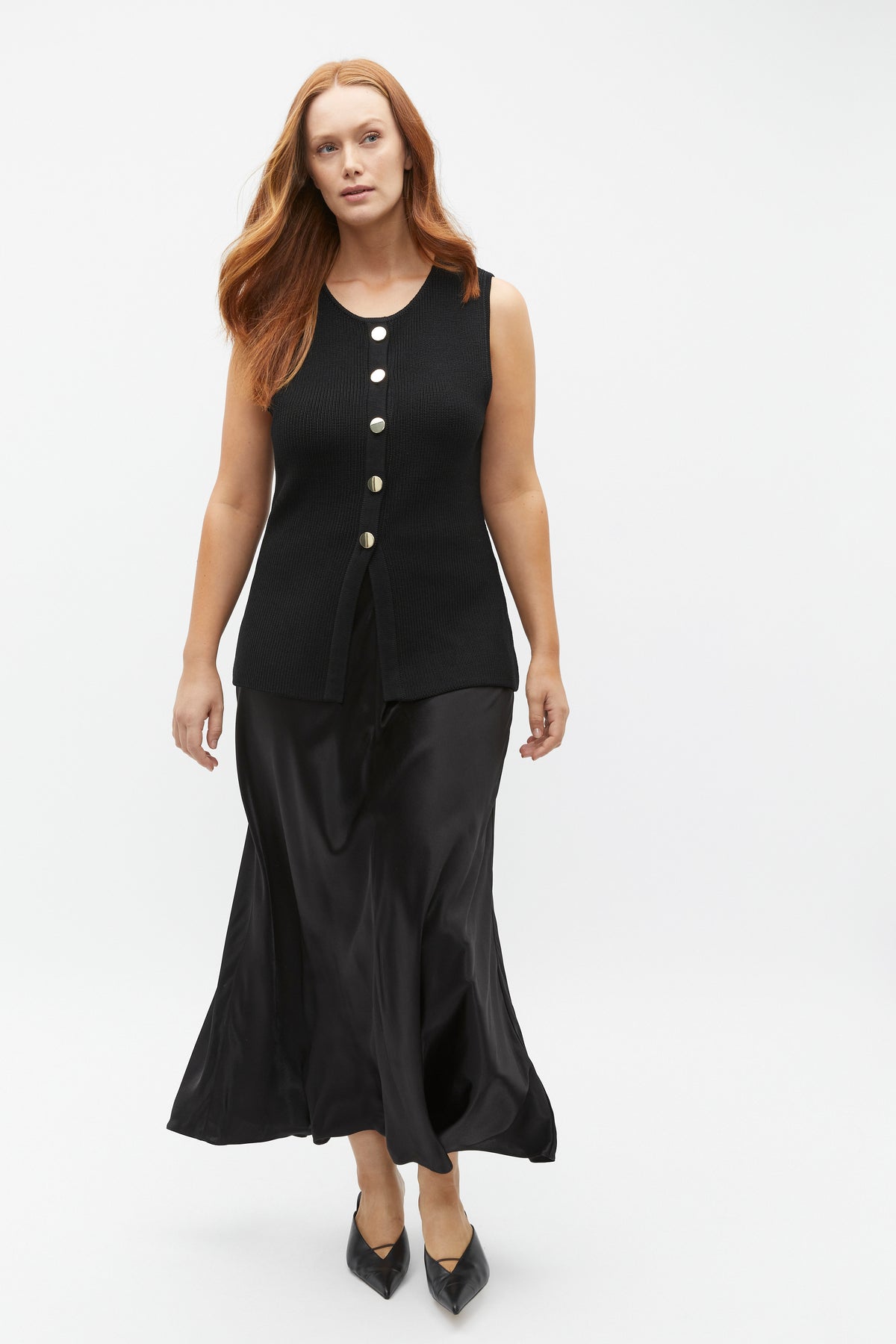 Satin Midi Swing Skirt