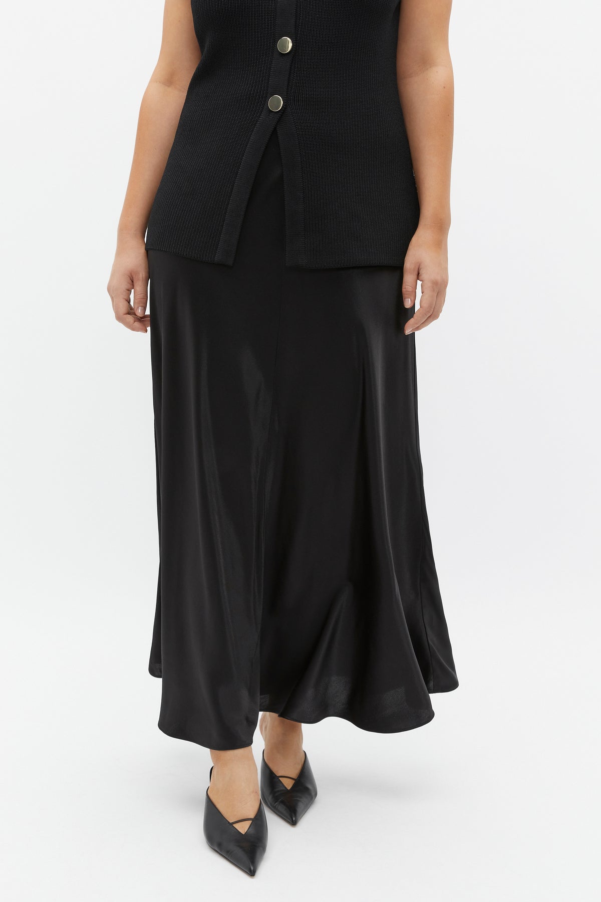 Satin Midi Swing Skirt