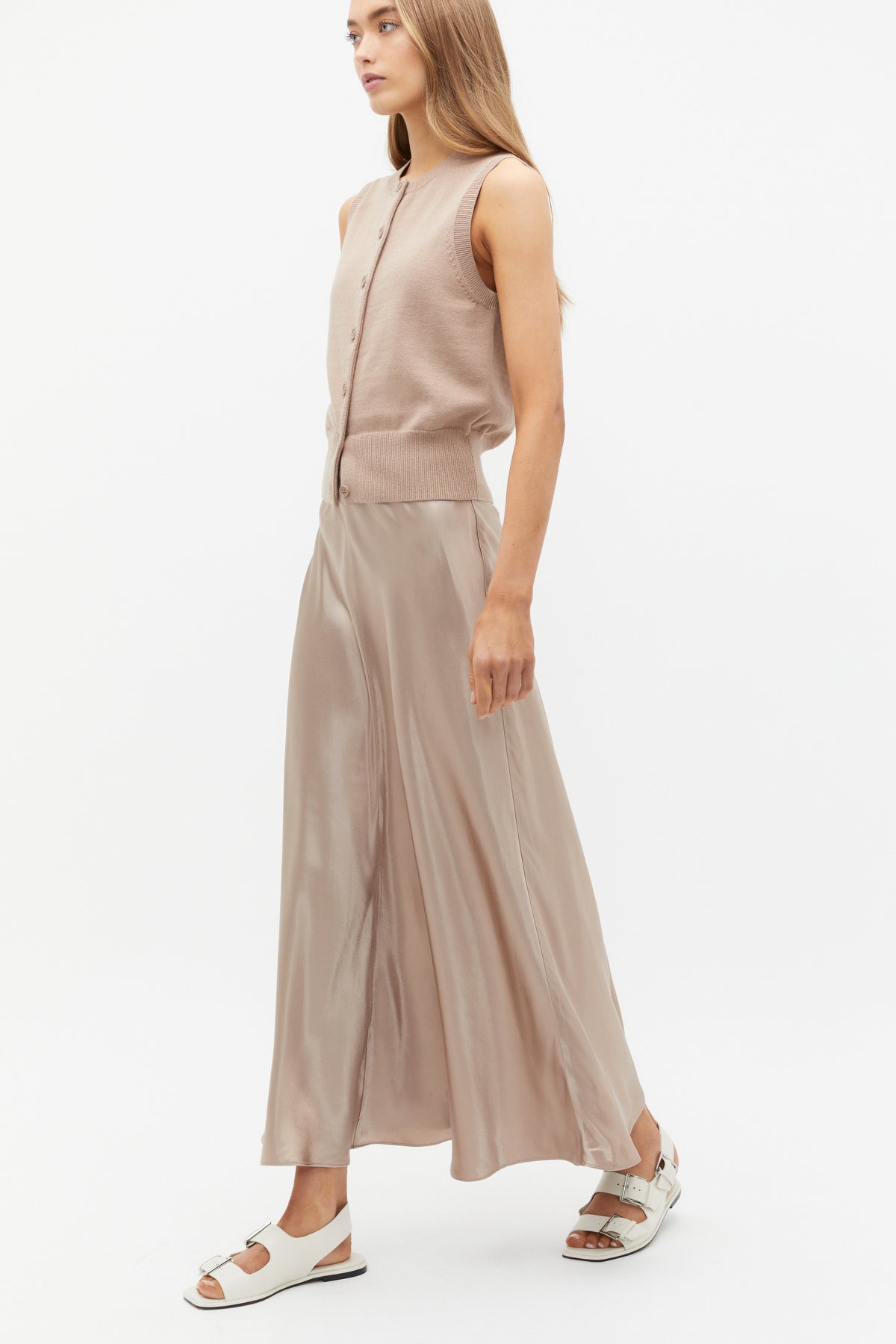 Satin Midi Swing Skirt
