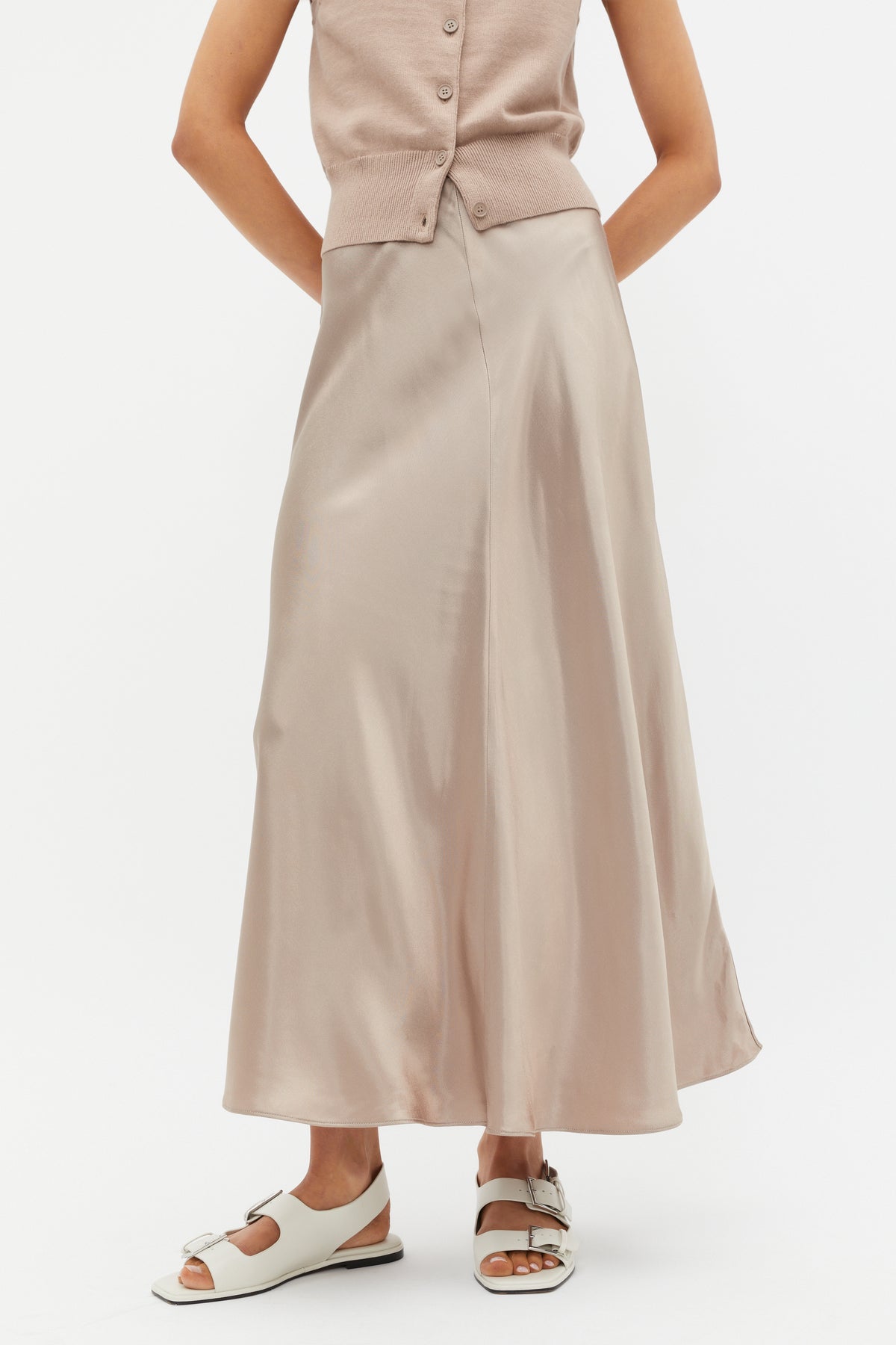 Satin Midi Swing Skirt