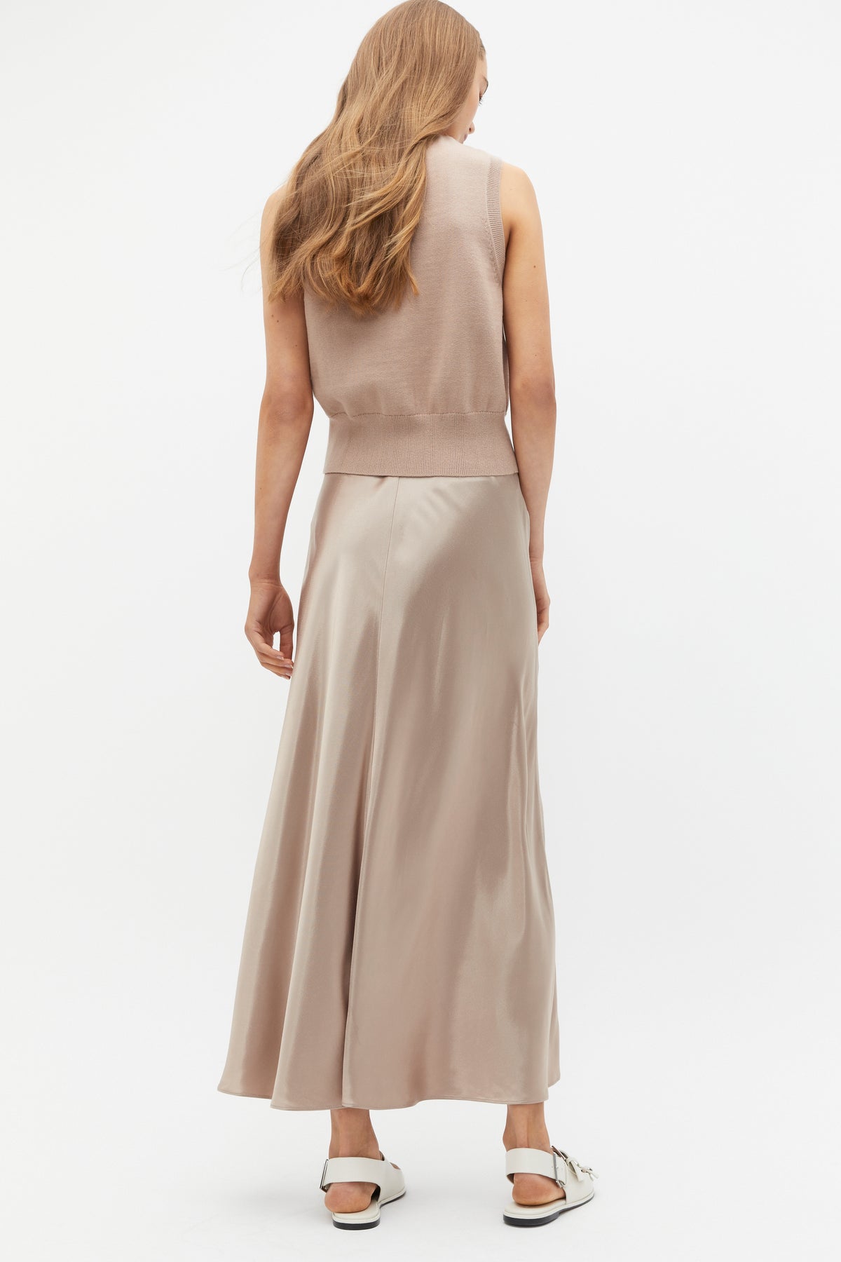 Satin Midi Swing Skirt