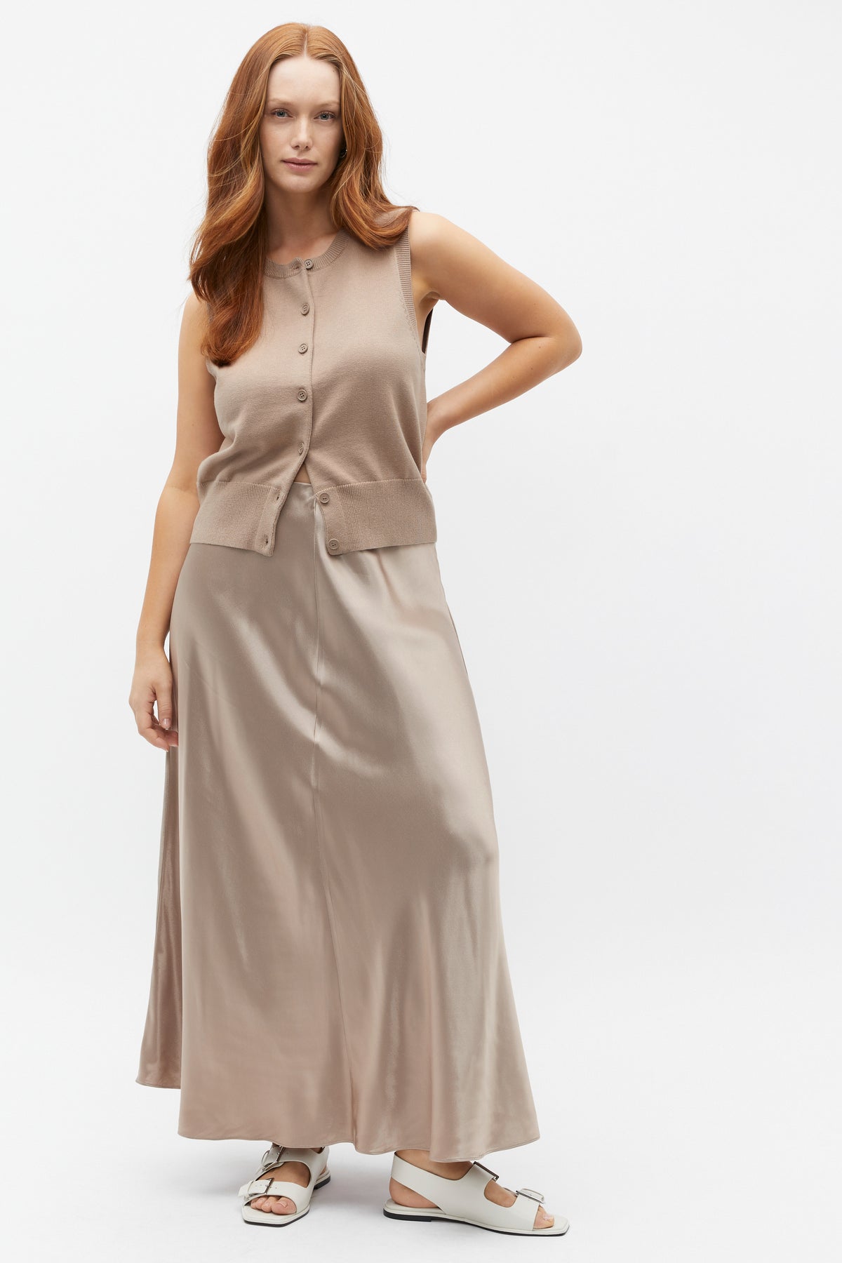 Satin Midi Swing Skirt