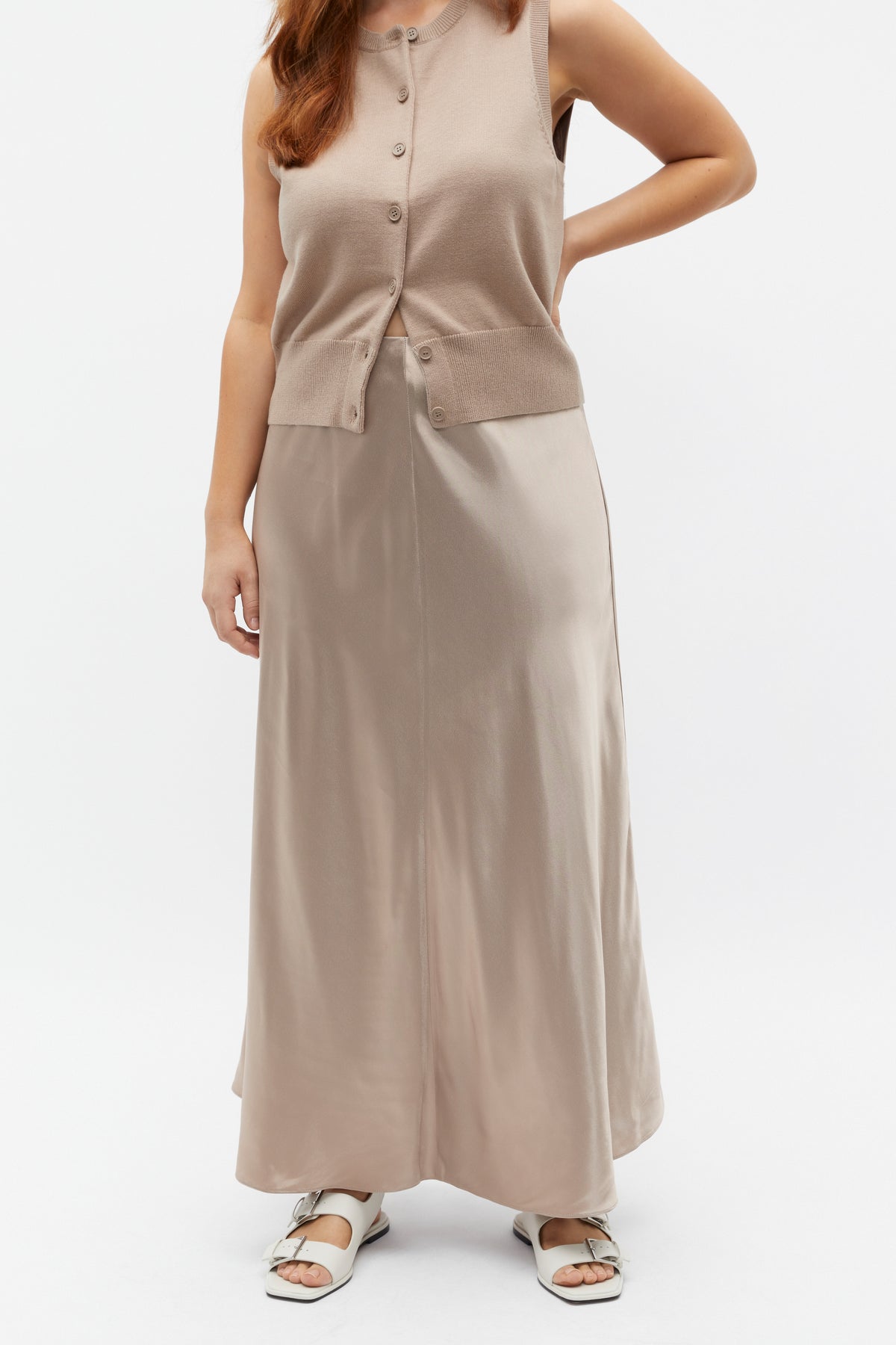 Satin Midi Swing Skirt