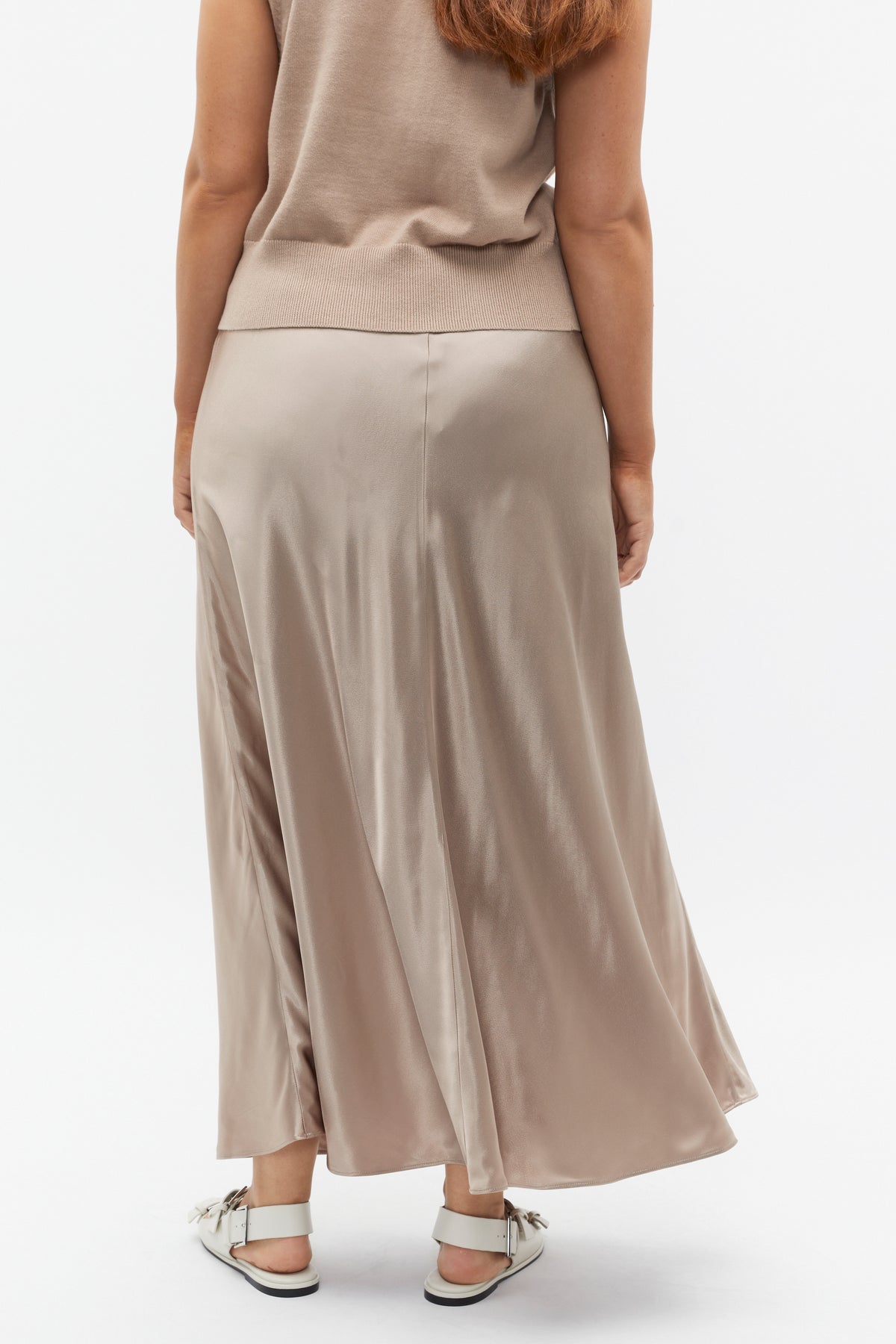 Satin Midi Swing Skirt