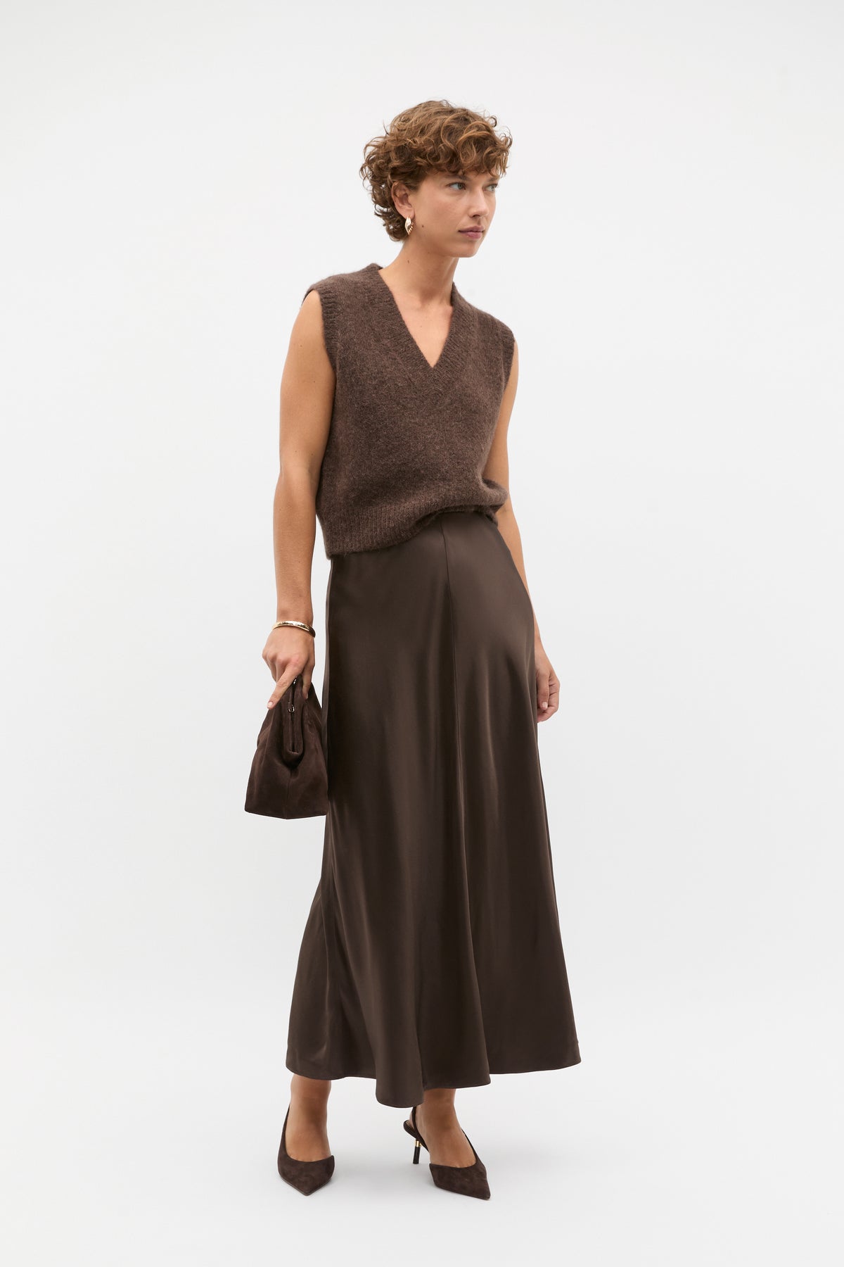 Satin Midi Swing Skirt