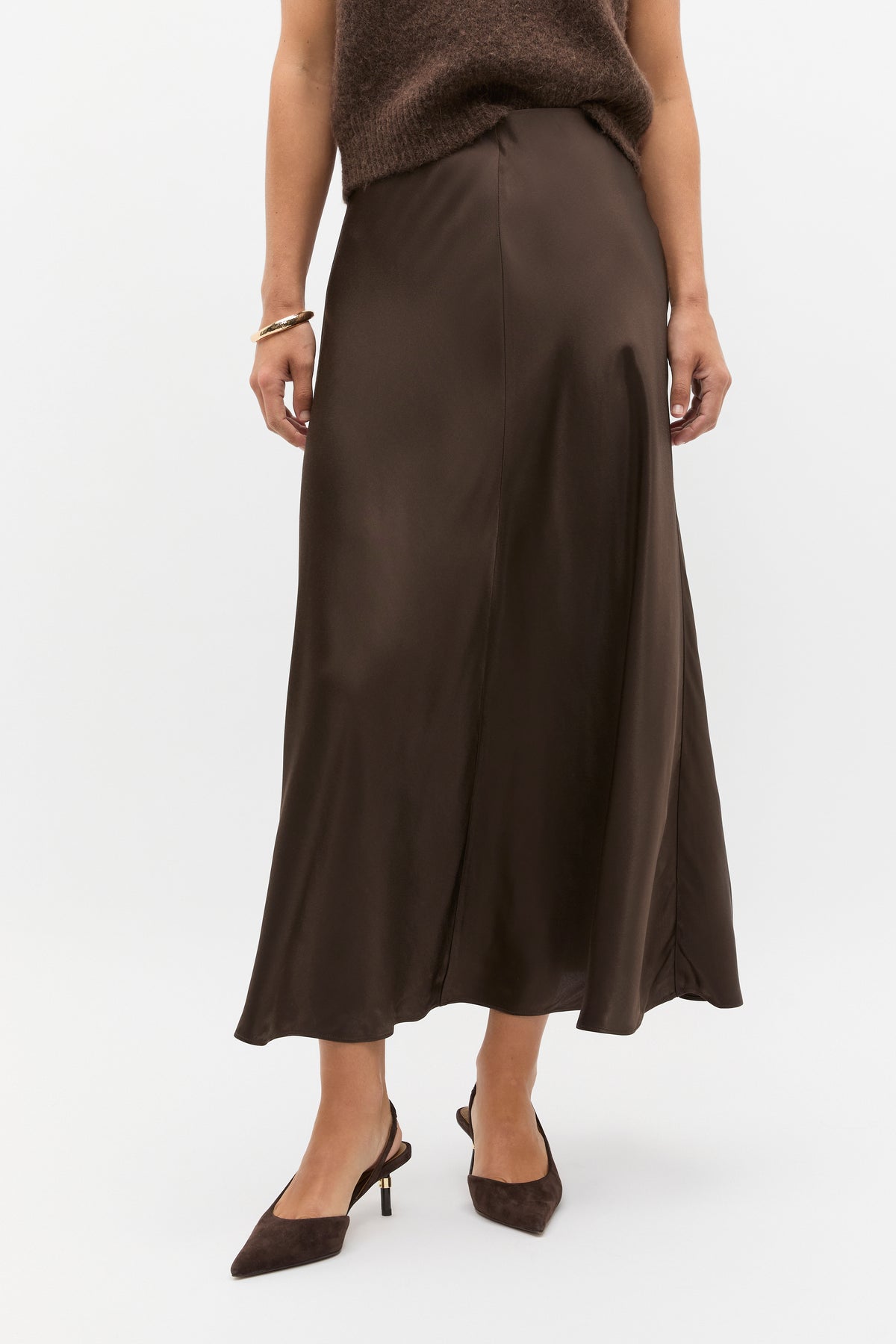 Satin Midi Swing Skirt