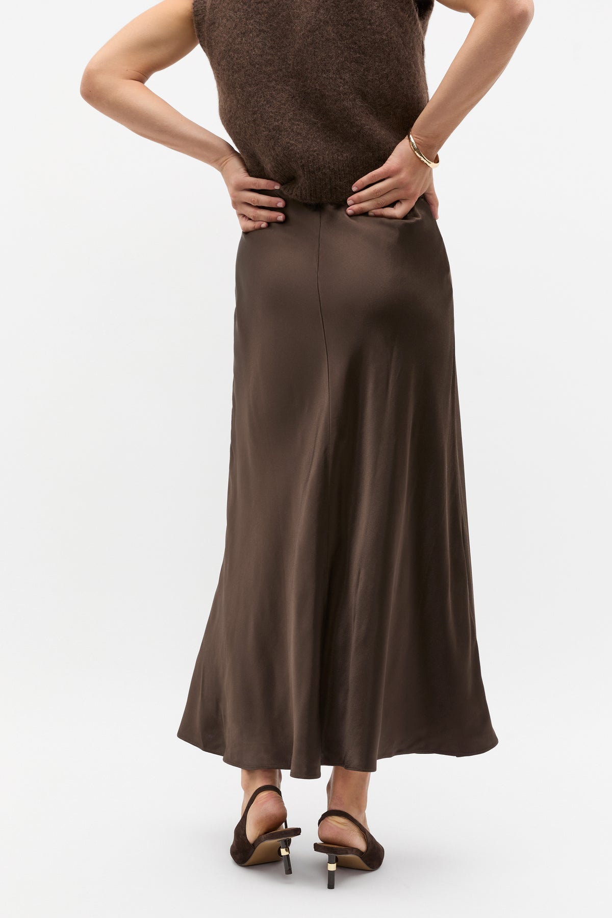 Satin Midi Swing Skirt