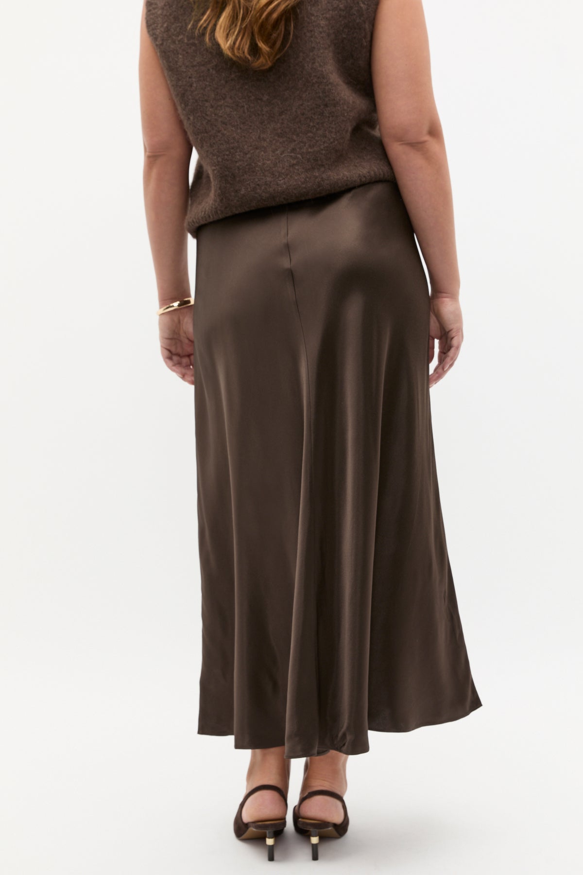 Satin Midi Swing Skirt