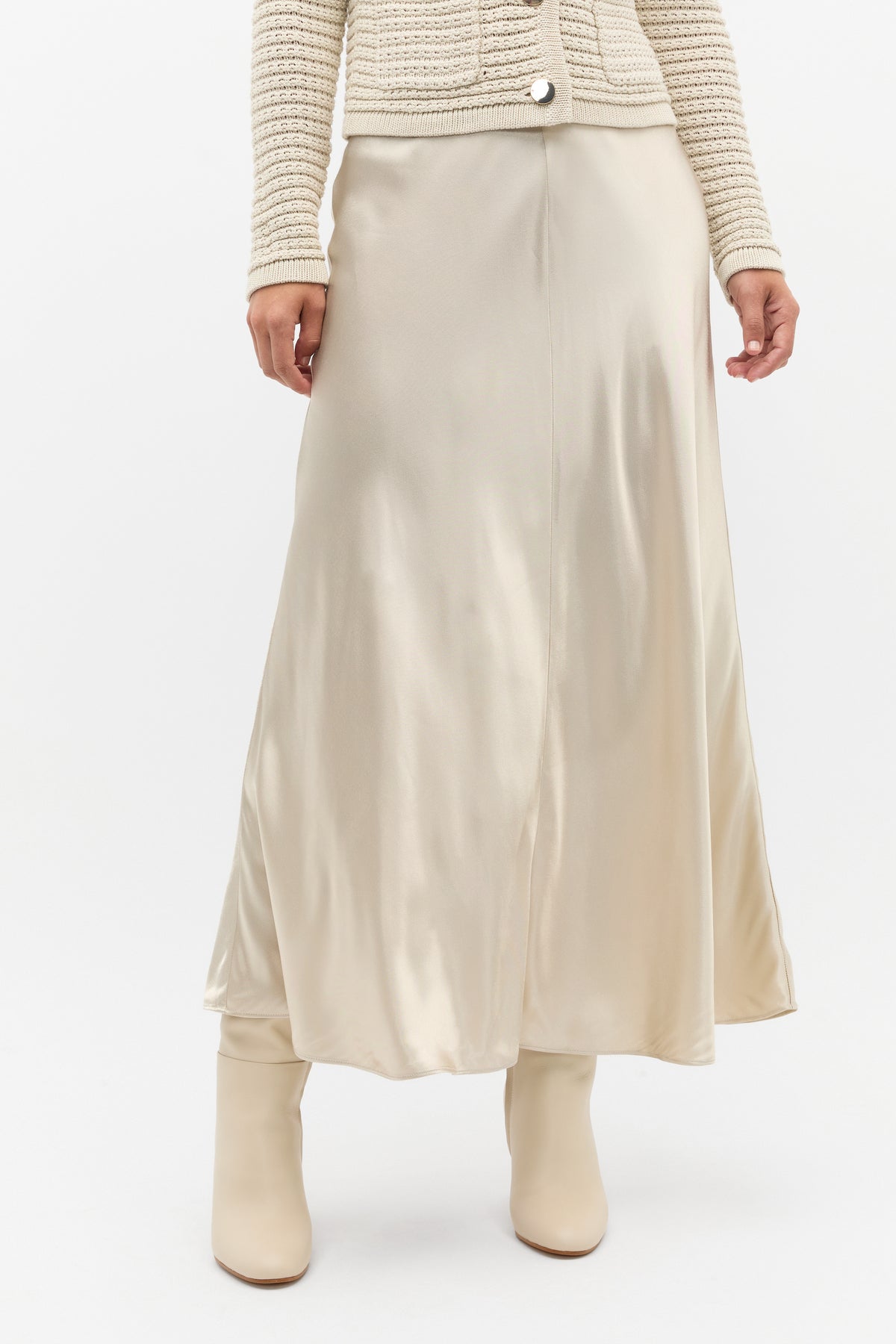 Satin Midi Swing Skirt