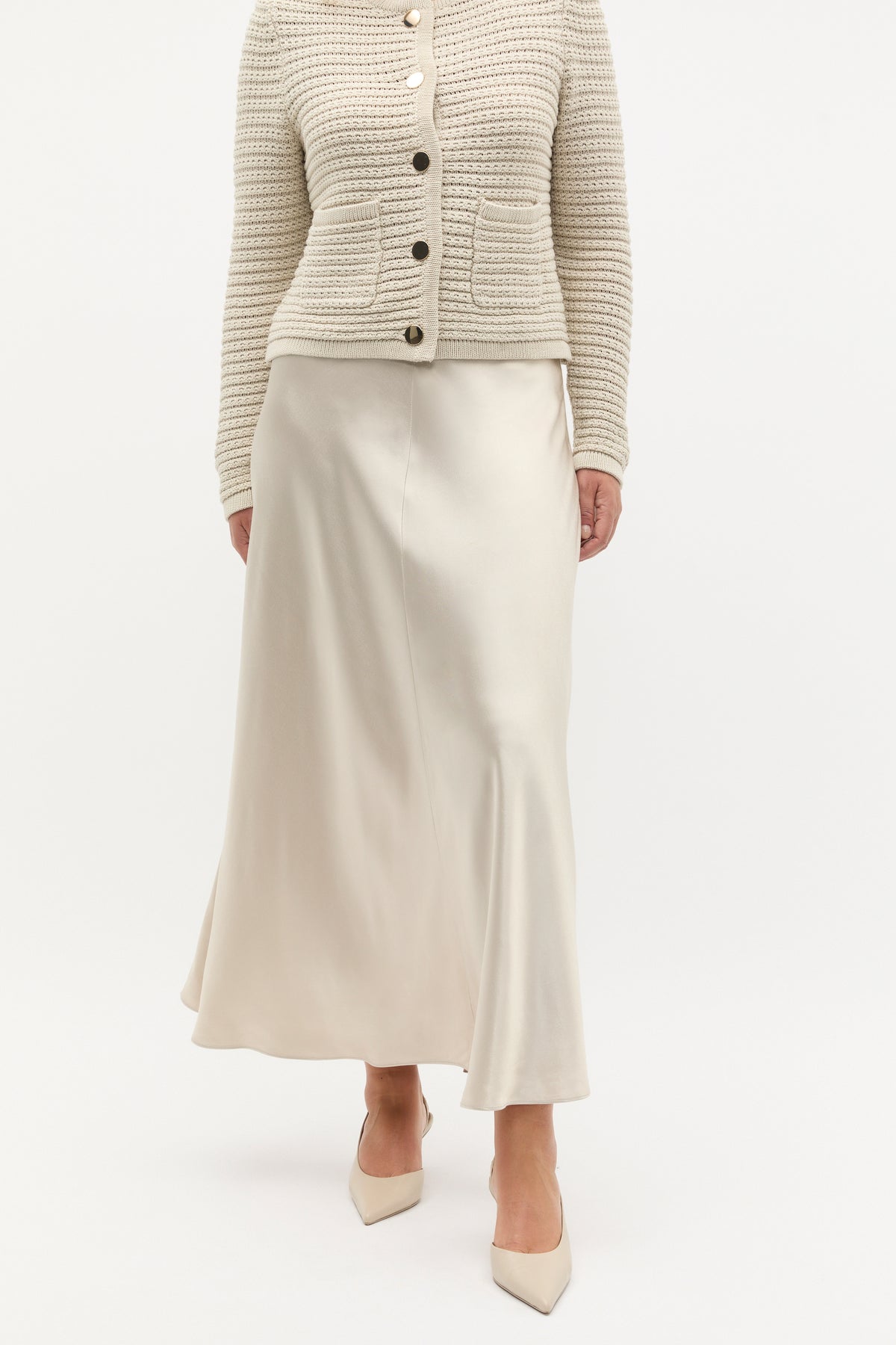 Satin Midi Swing Skirt