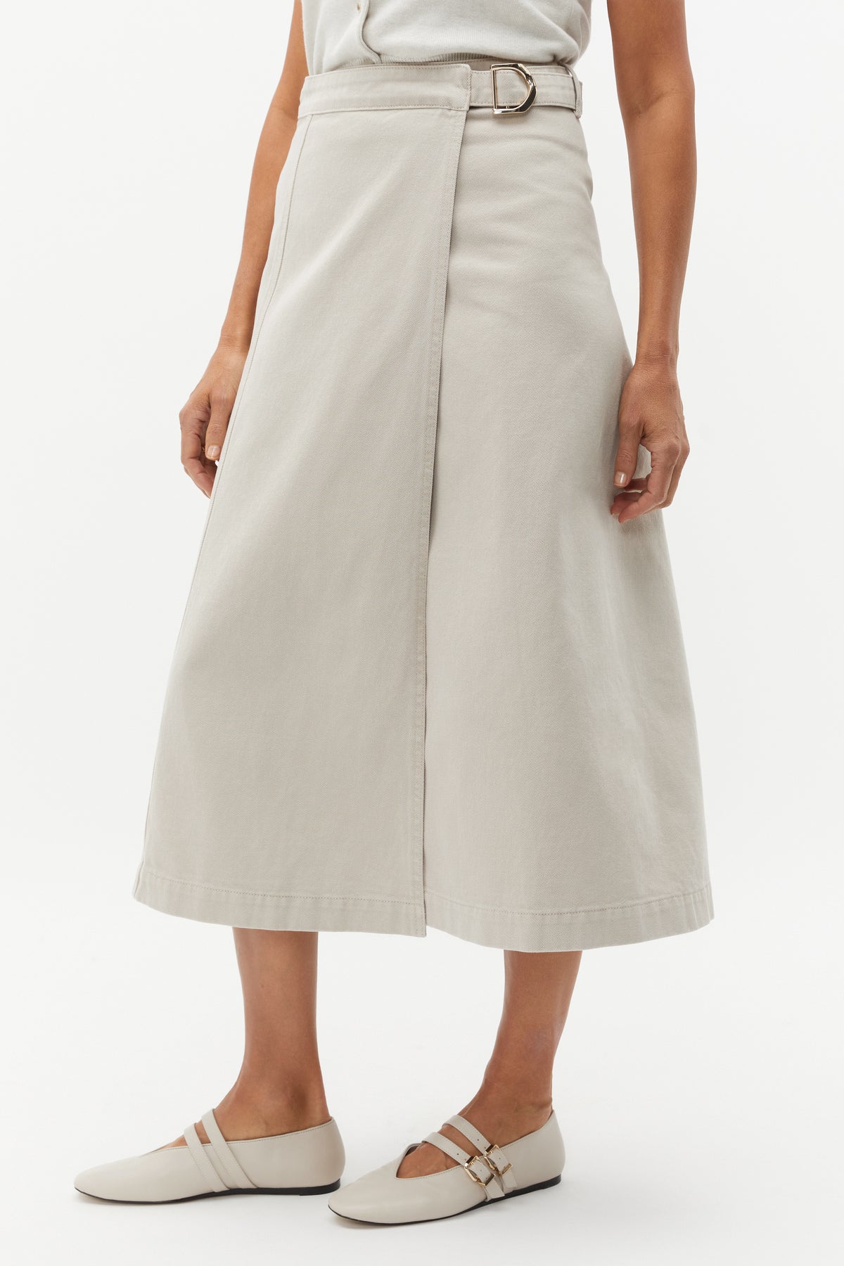 Denim Wrap Front Buckle Skirt