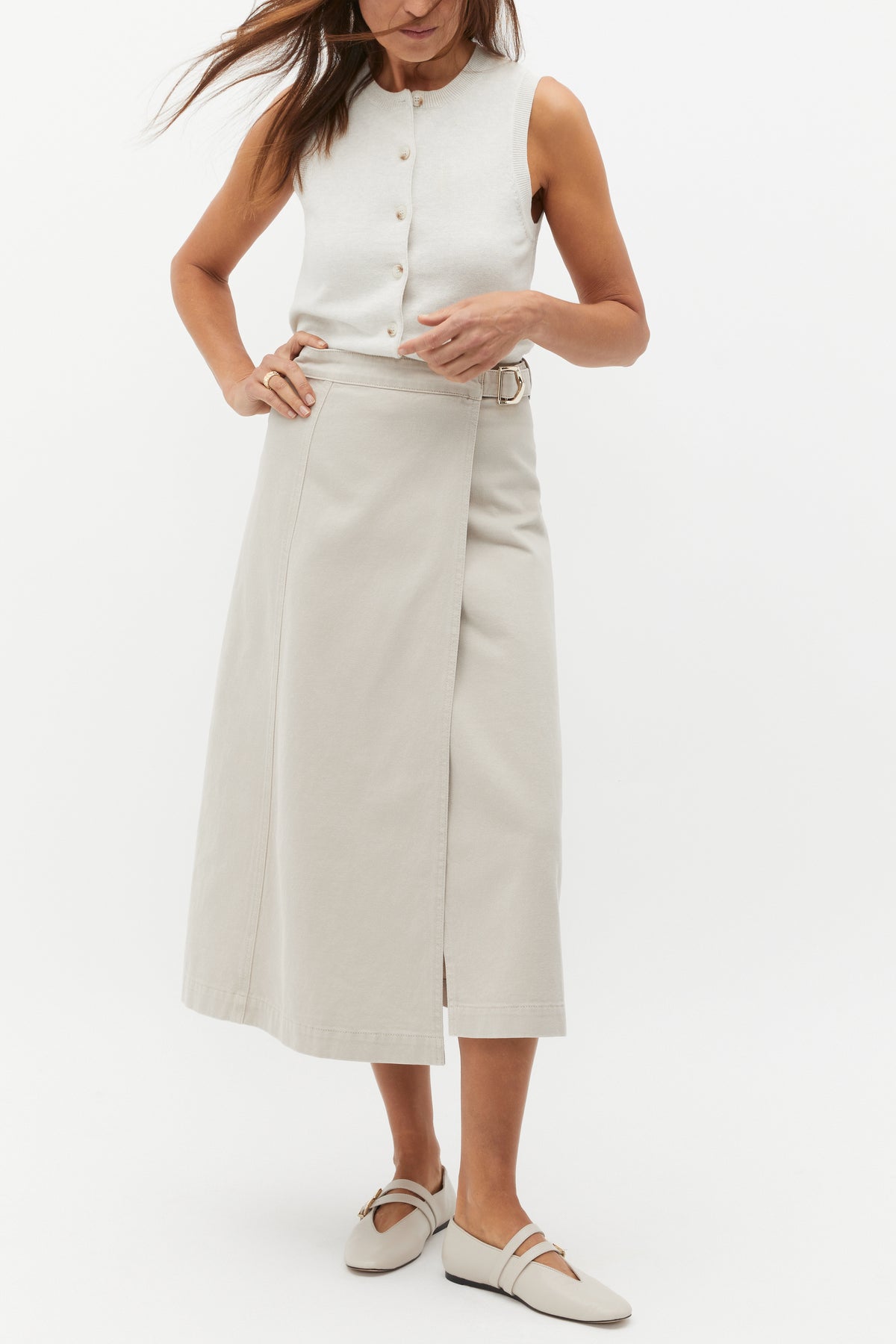 Denim Wrap Front Buckle Skirt