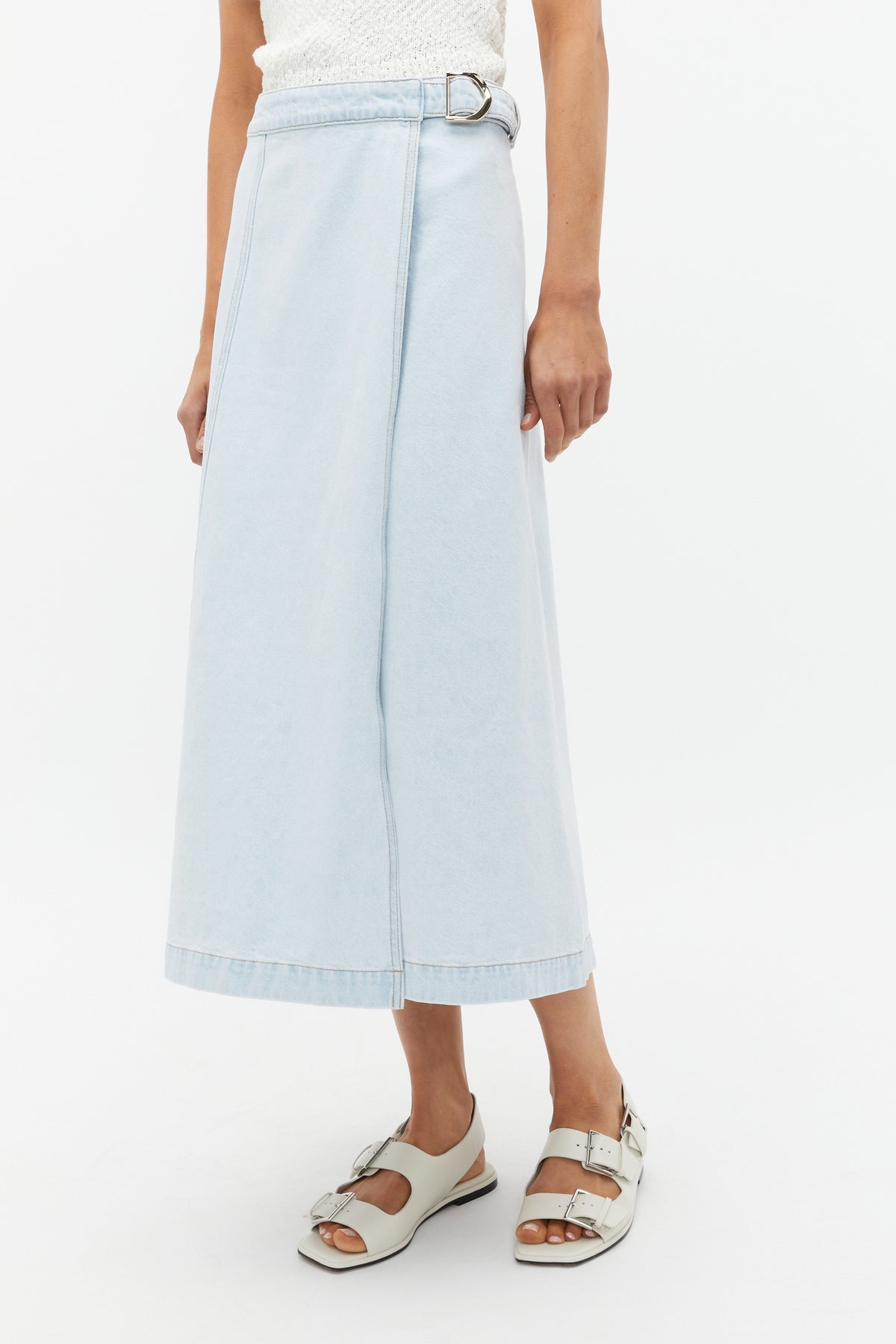 Denim Wrap Front Buckle Skirt